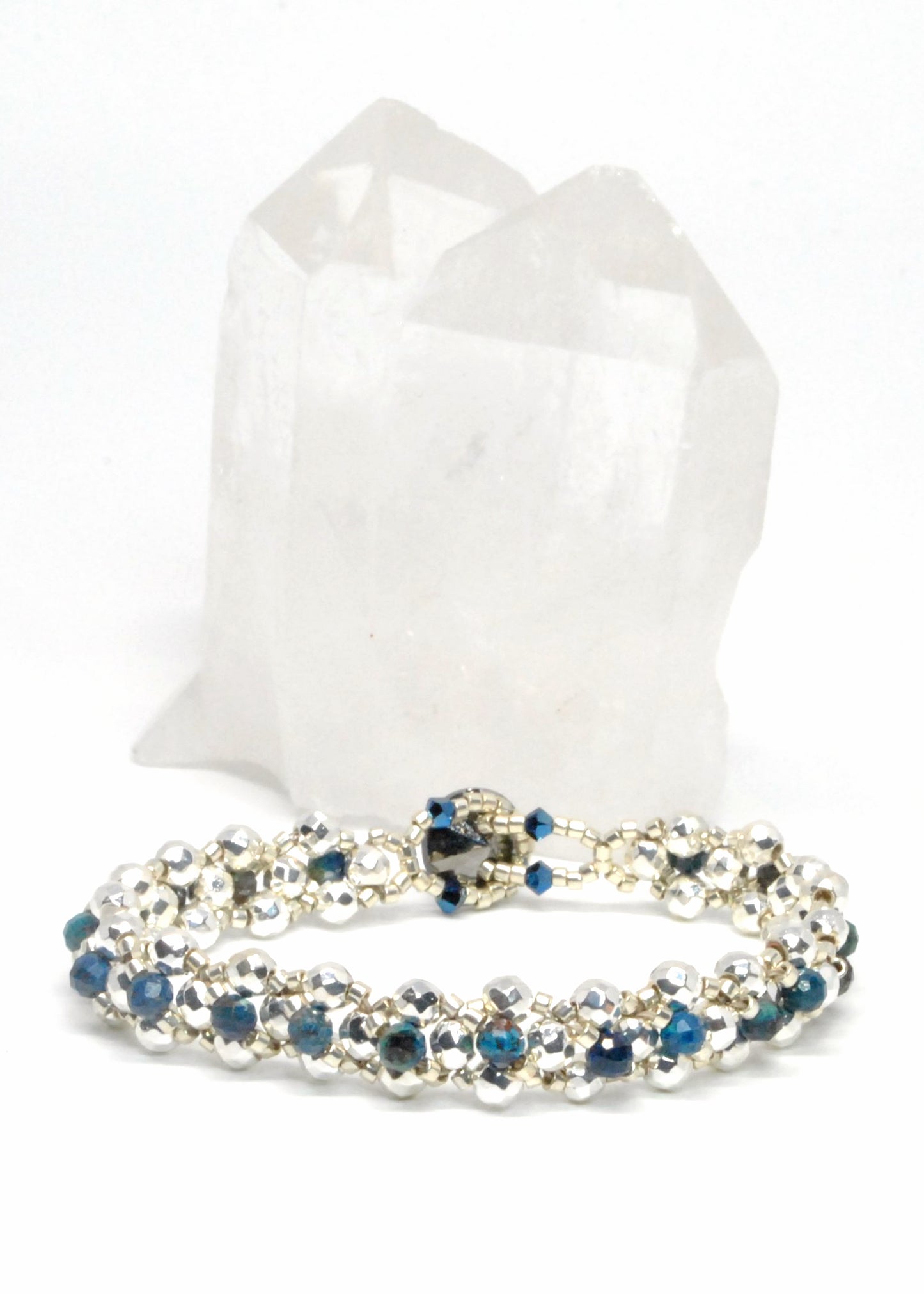 chrysocolla and white silver plated hematite bracelet