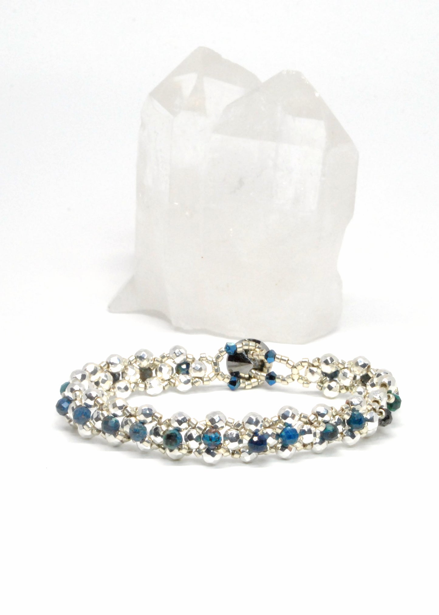 chrysocolla and white silver plated hematite bracelet