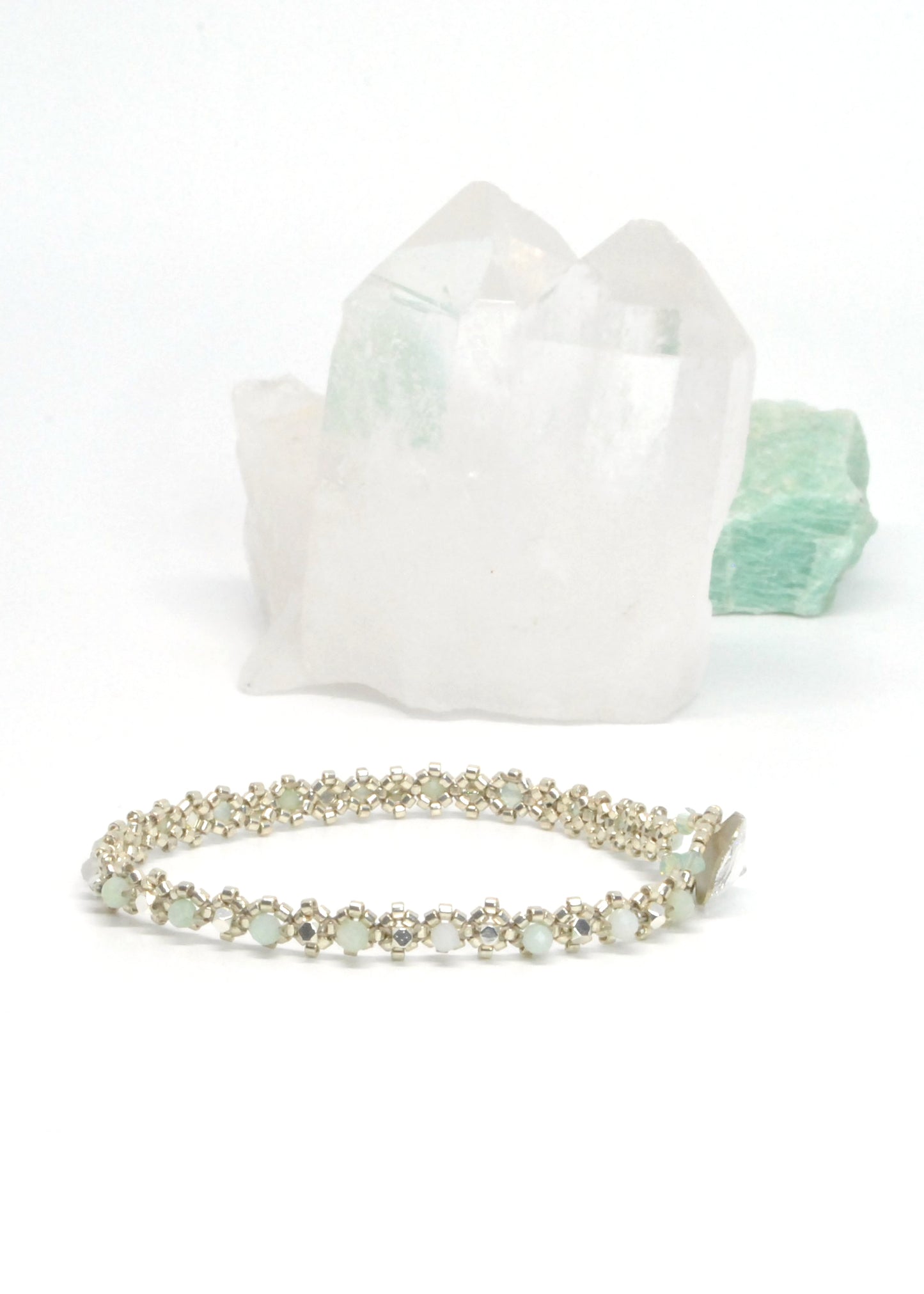 Chrysophrase and Gold-Plated Hematite Tennis Bracelet