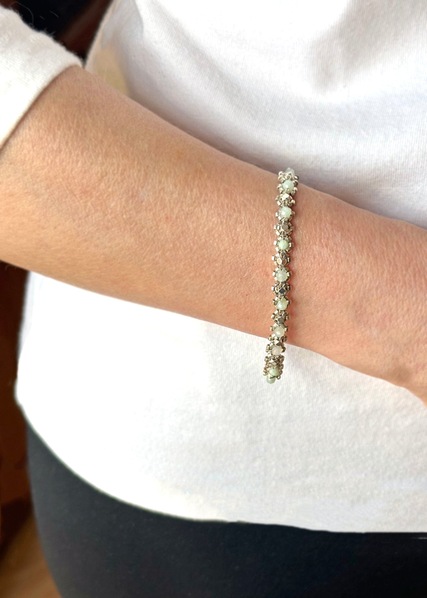 Chrysophrase and Gold-Plated Hematite Tennis Bracelet