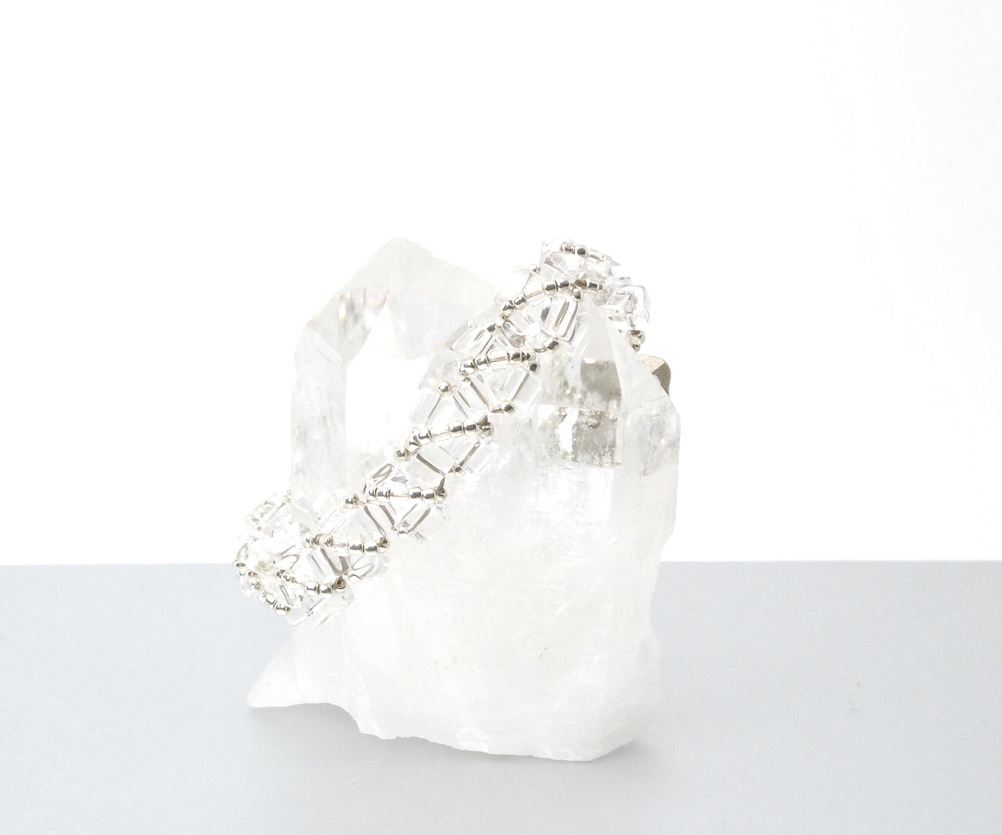 Clear Crystal Quartz Cube Handwoven Bracelet