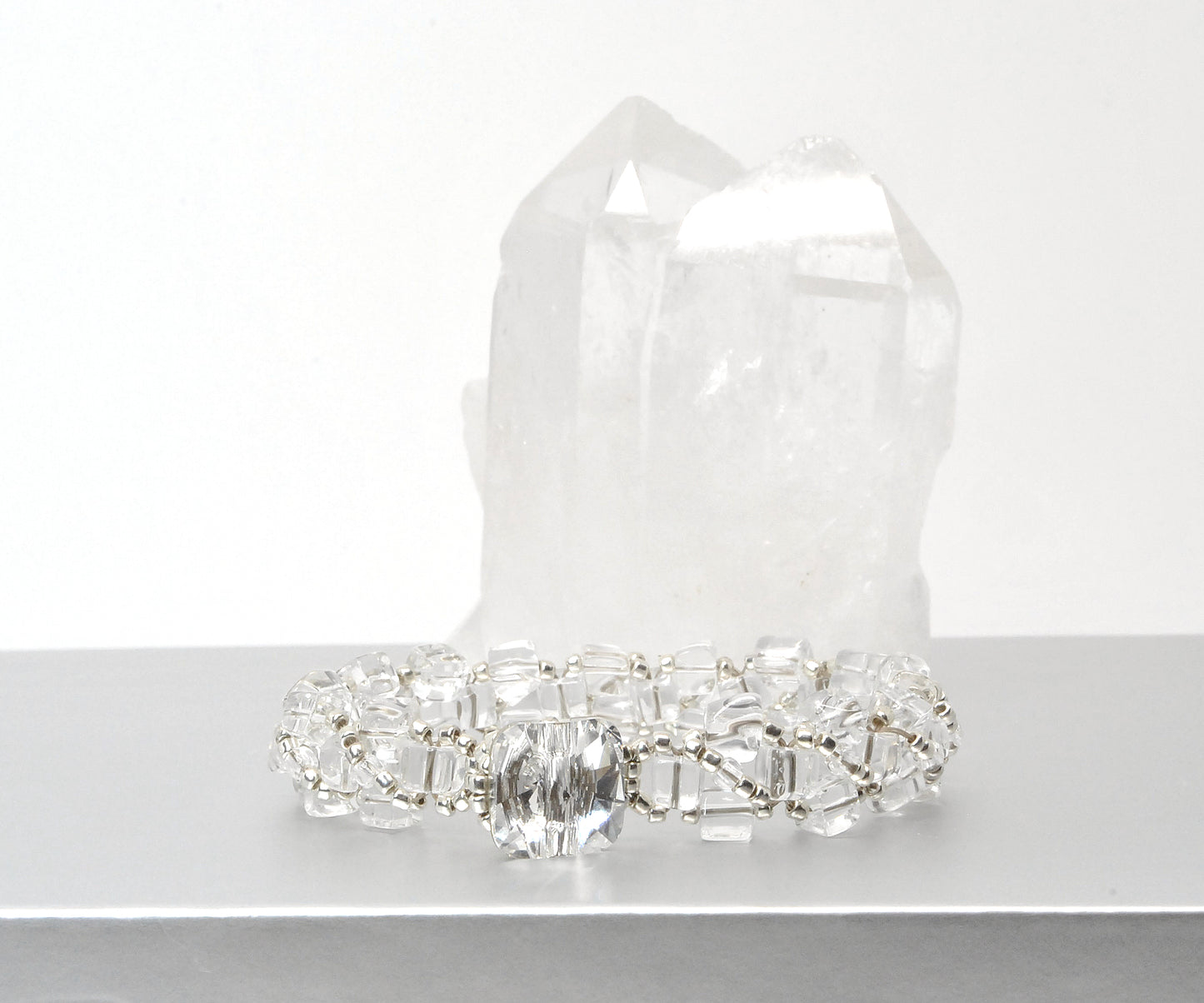 Clear Crystal Quartz Cube Handwoven Bracelet