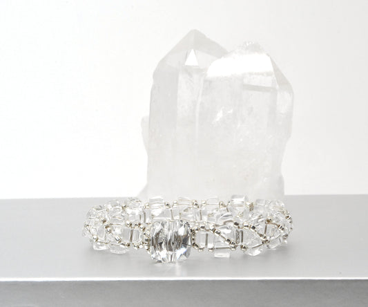 Clear Crystal Quartz Cube Handwoven Bracelet