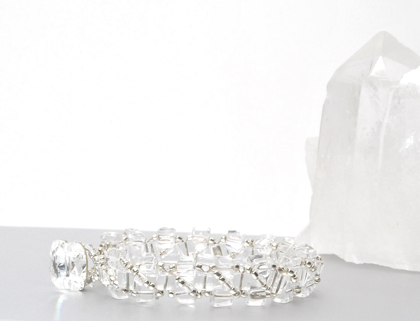 Clear Crystal Quartz Cube Handwoven Bracelet