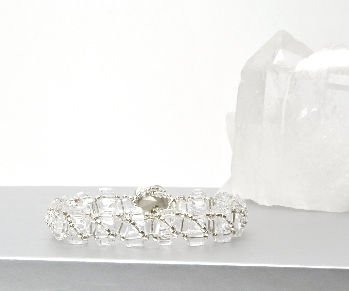 Clear Crystal Quartz Cube Handwoven Bracelet