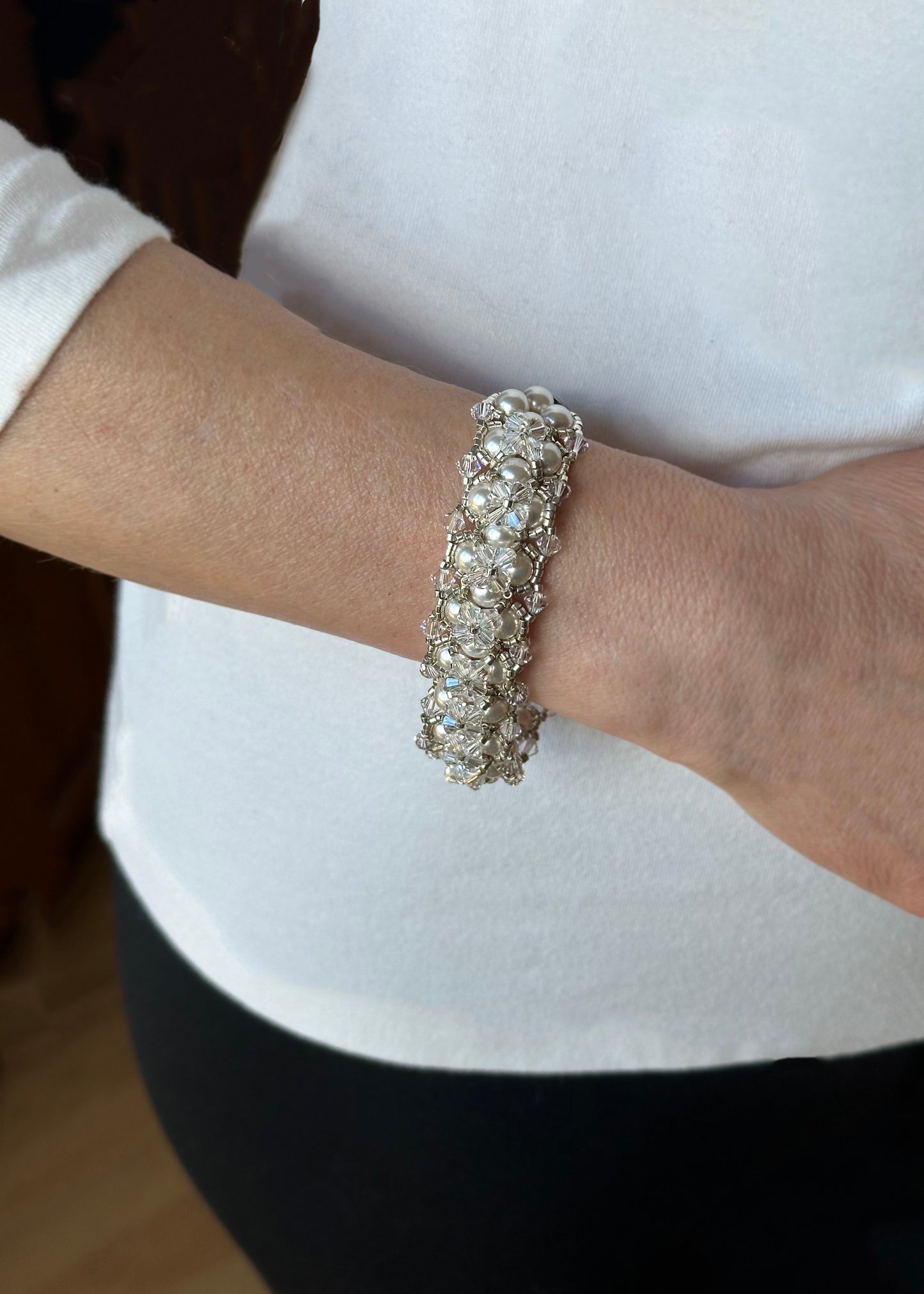 swarovski pearl and crystal statement wedding bracelet
