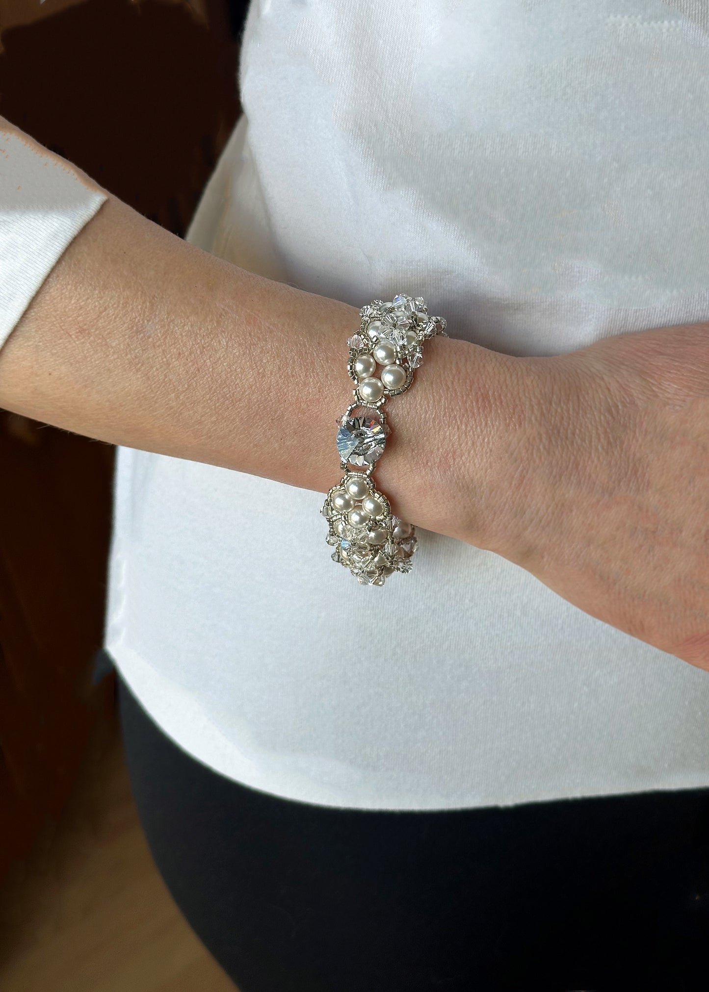 swarovski pearl and crystal statement wedding bracelet