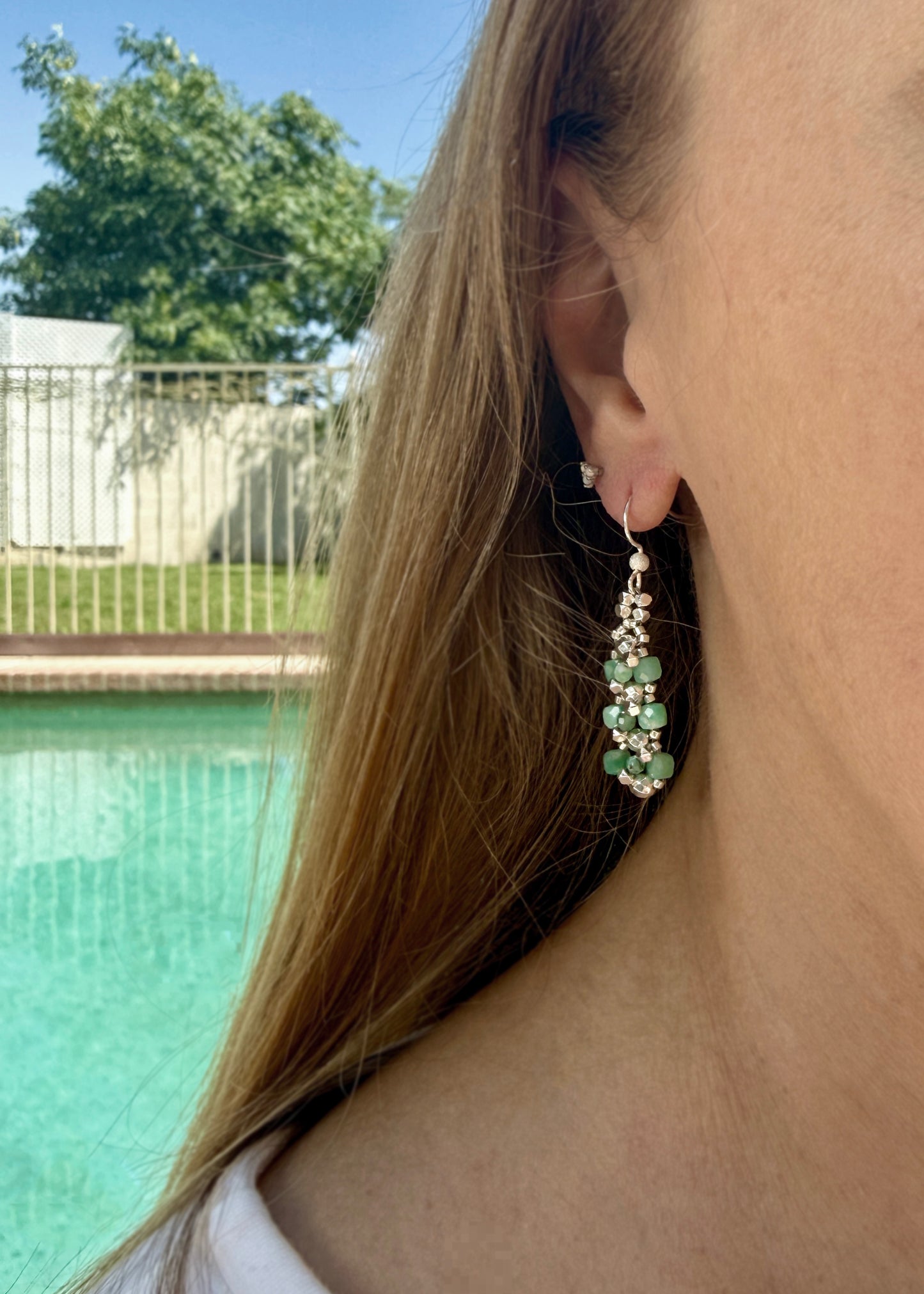 Brazilian Emerald and Silver-plated Hematite Dangle Earrings