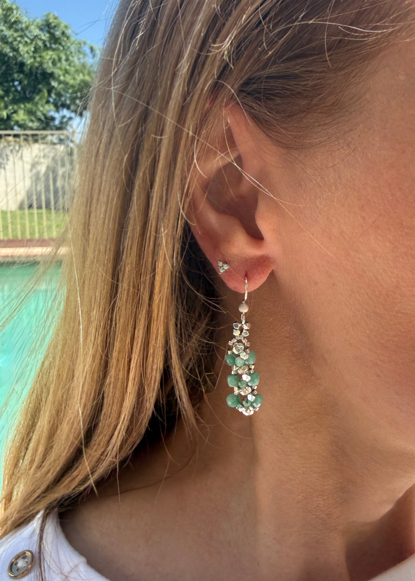 Brazilian Emerald and Silver-plated Hematite Dangle Earrings