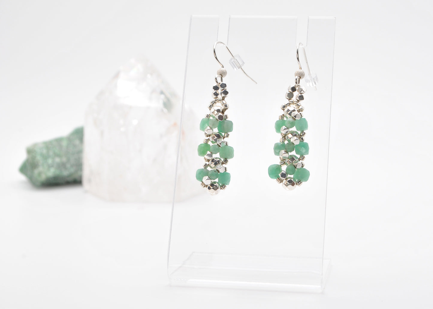 Brazilian Emerald and Silver-plated Hematite Dangle Earrings