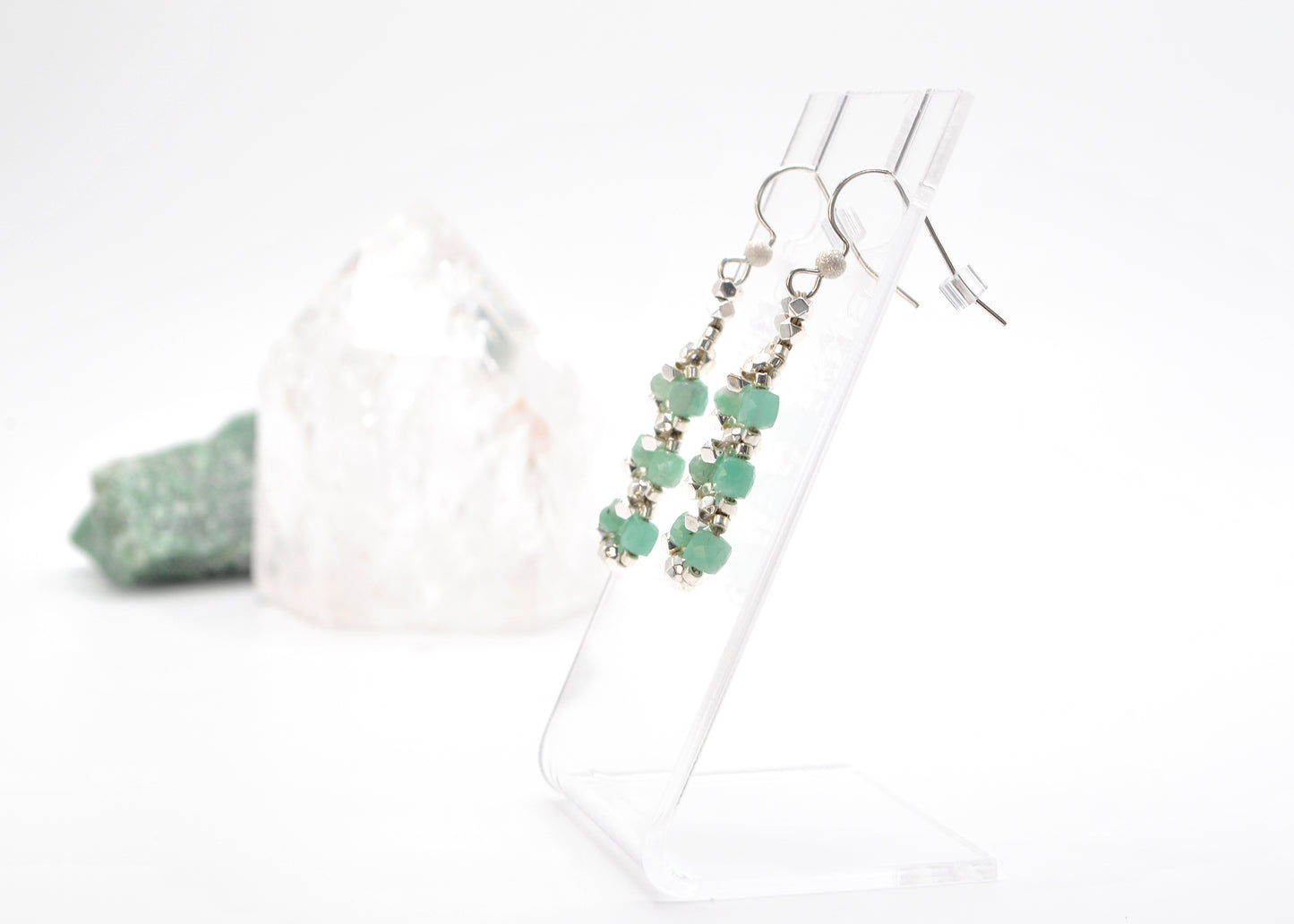 Brazilian Emerald and Silver-plated Hematite Dangle Earrings