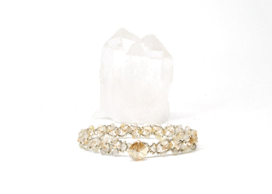 gold rutilated quartz bracelet with 24k gold-plated beads