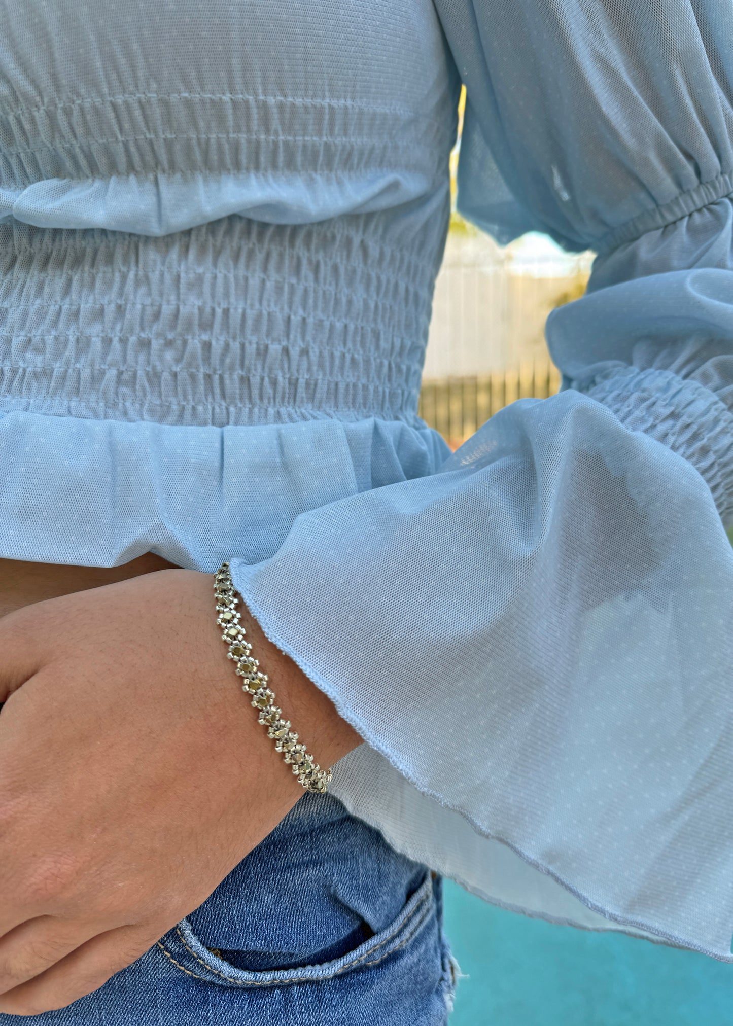 Gold-Plated Hematite Tennis Bracelet