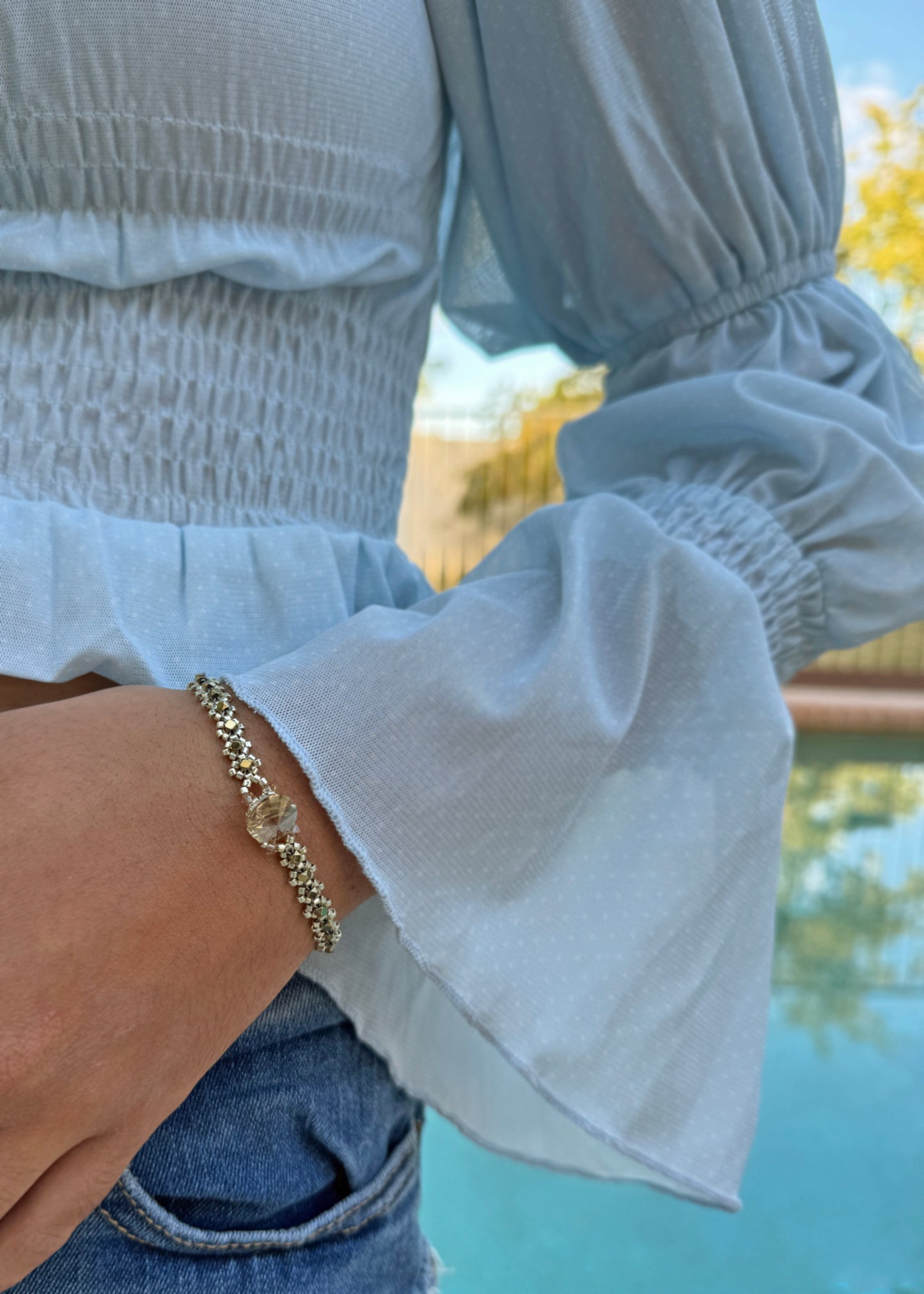 Gold-Plated Hematite Tennis Bracelet