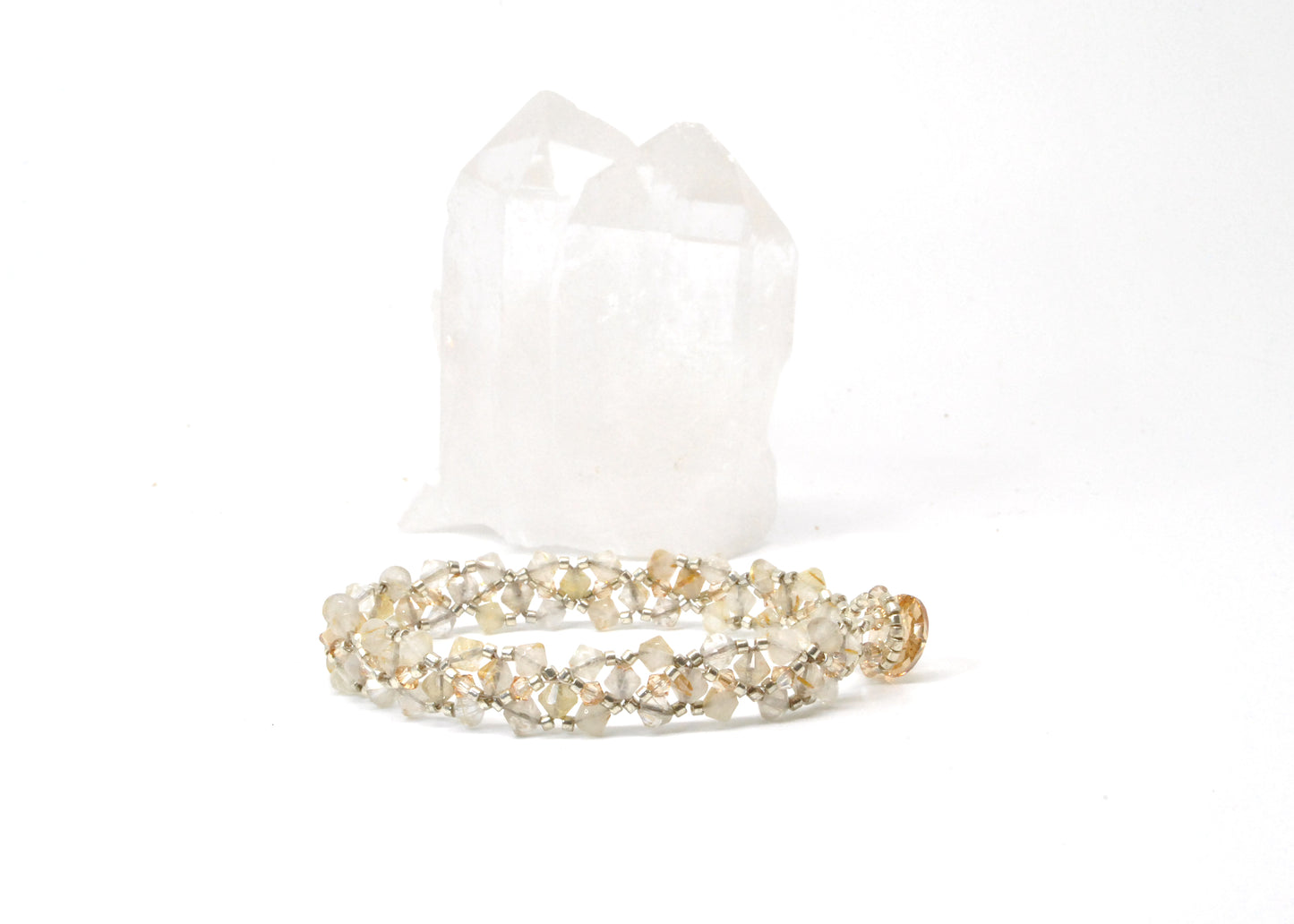 gold rutilated quartz bracelet with 24k gold-plated beads