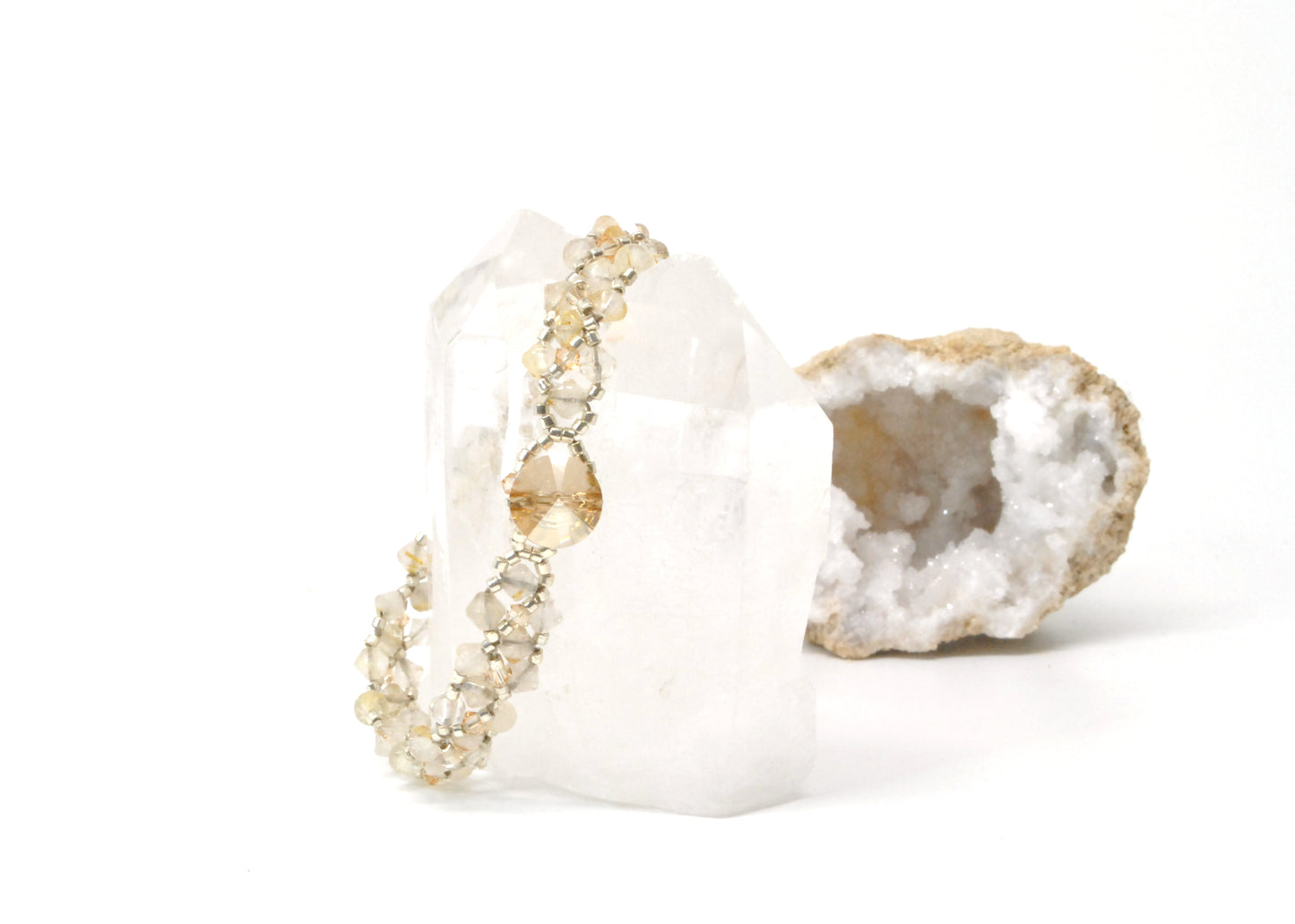 gold rutilated quartz bracelet with 24k gold-plated beads