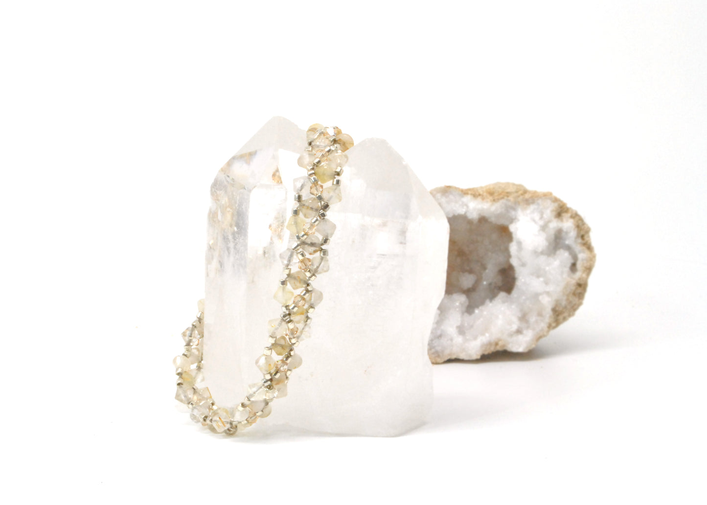gold rutilated quartz bracelet with 24k gold-plated beads