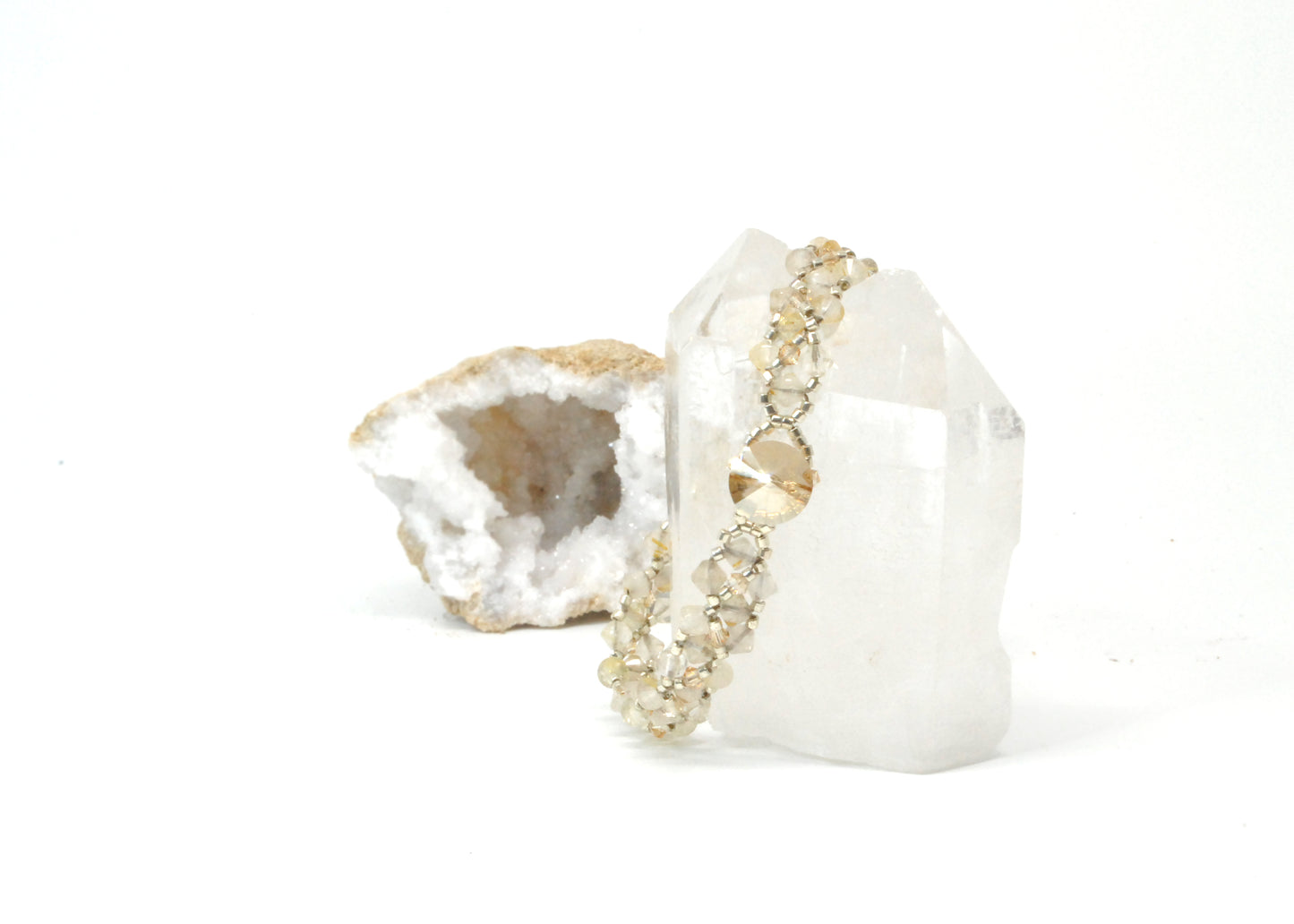 gold rutilated quartz bracelet with 24k gold-plated beads
