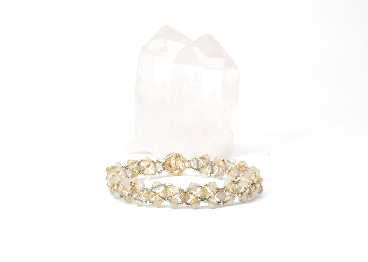 gold rutilated quartz bracelet with 24k gold-plated beads