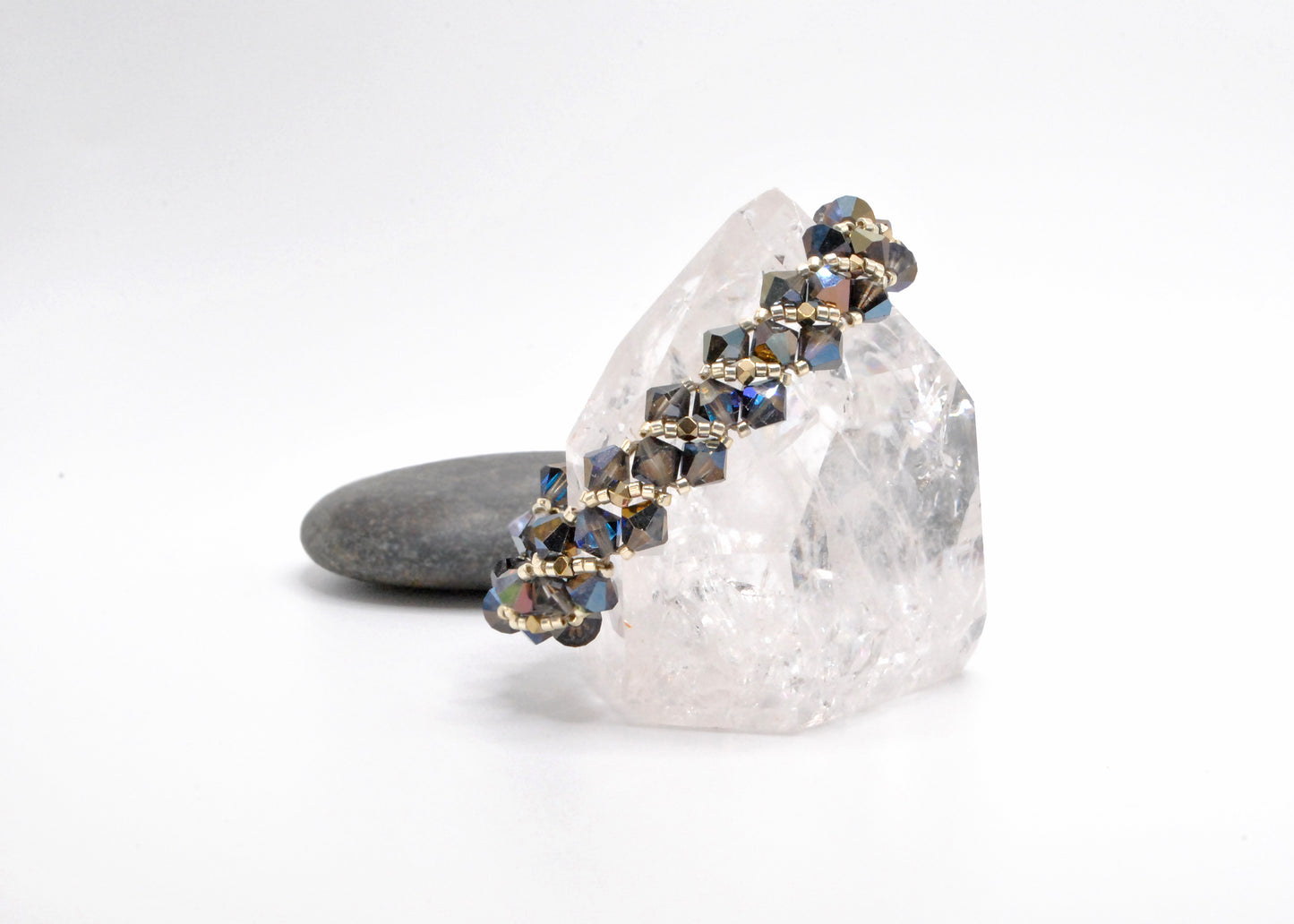 Heliotrope Swarovski Crystal and Gold-Plated Hematite Woven Bracelet