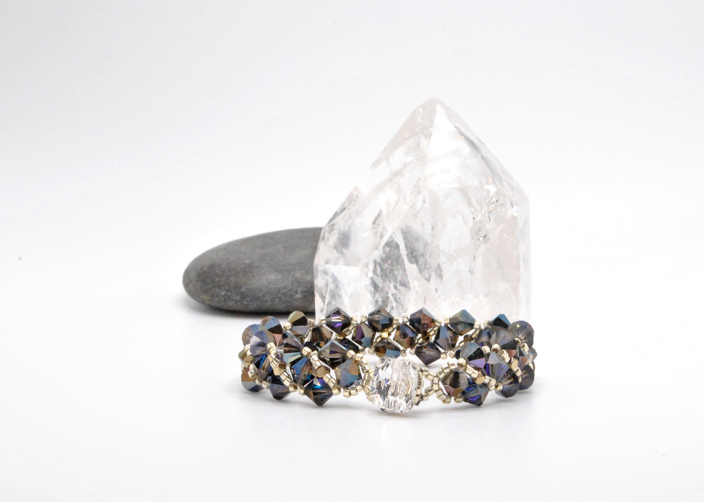 Heliotrope Swarovski Crystal and Gold-Plated Hematite Woven Bracelet