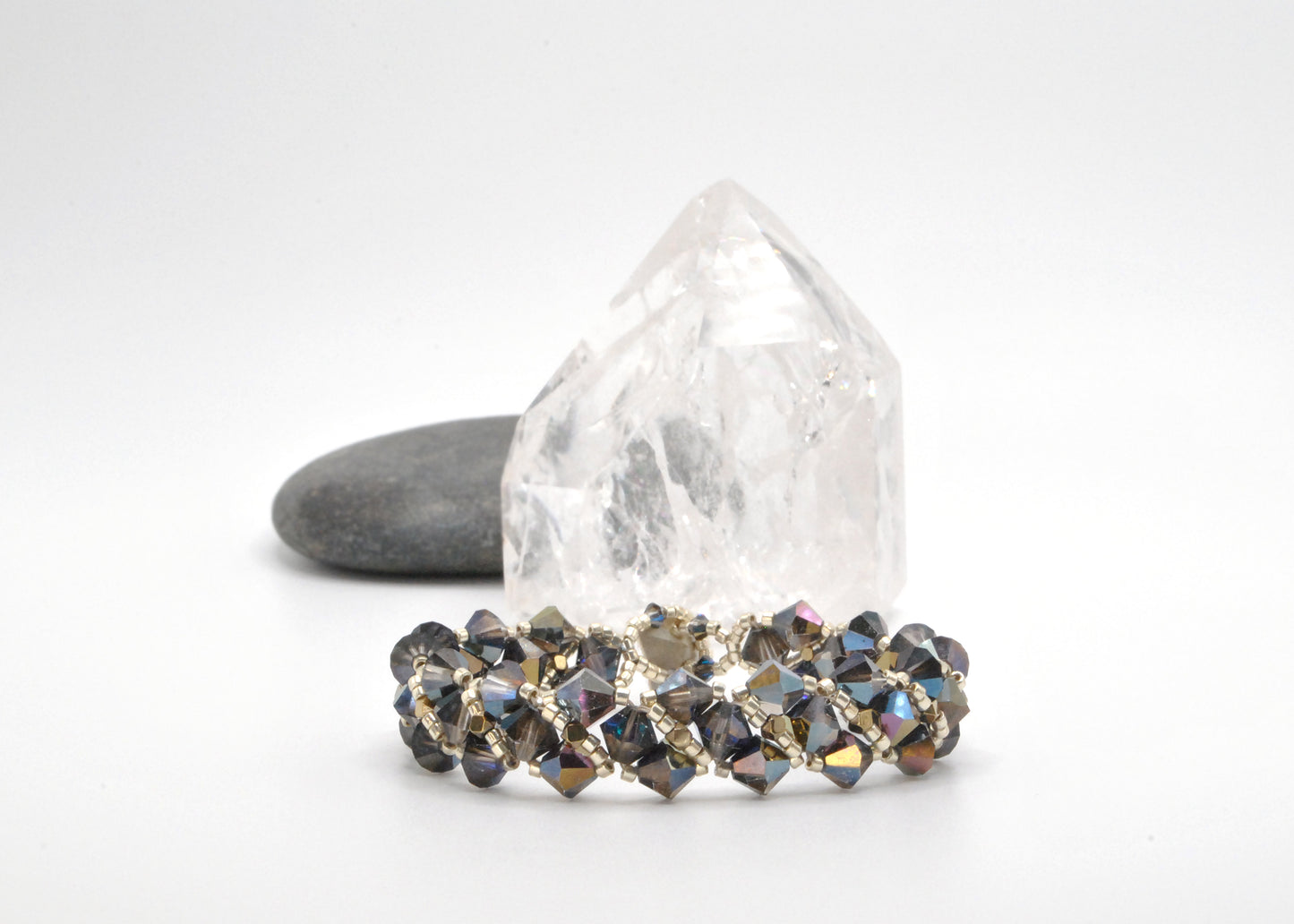 Heliotrope Swarovski Crystal and Gold-Plated Hematite Woven Bracelet
