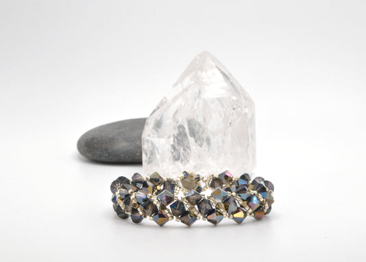Heliotrope Swarovski Crystal and Gold-Plated Hematite Woven Bracelet
