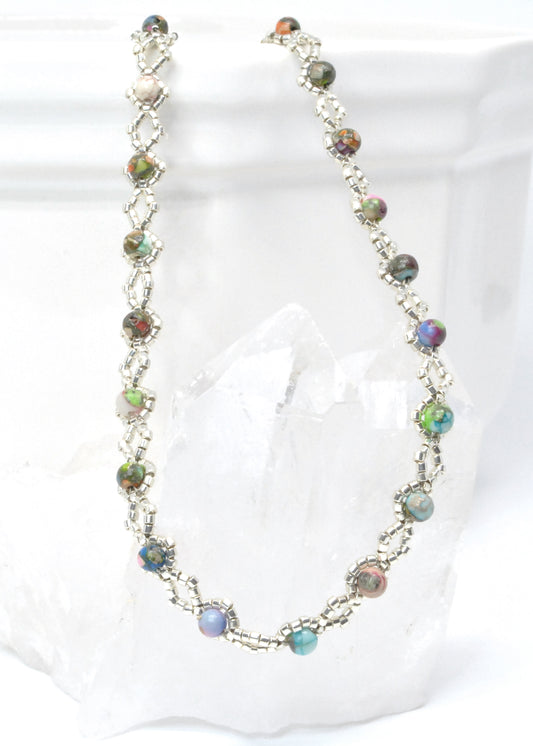 A Symphony of Color: The Handwoven Impression Jasper Diamond Weave Wrap Bracelet