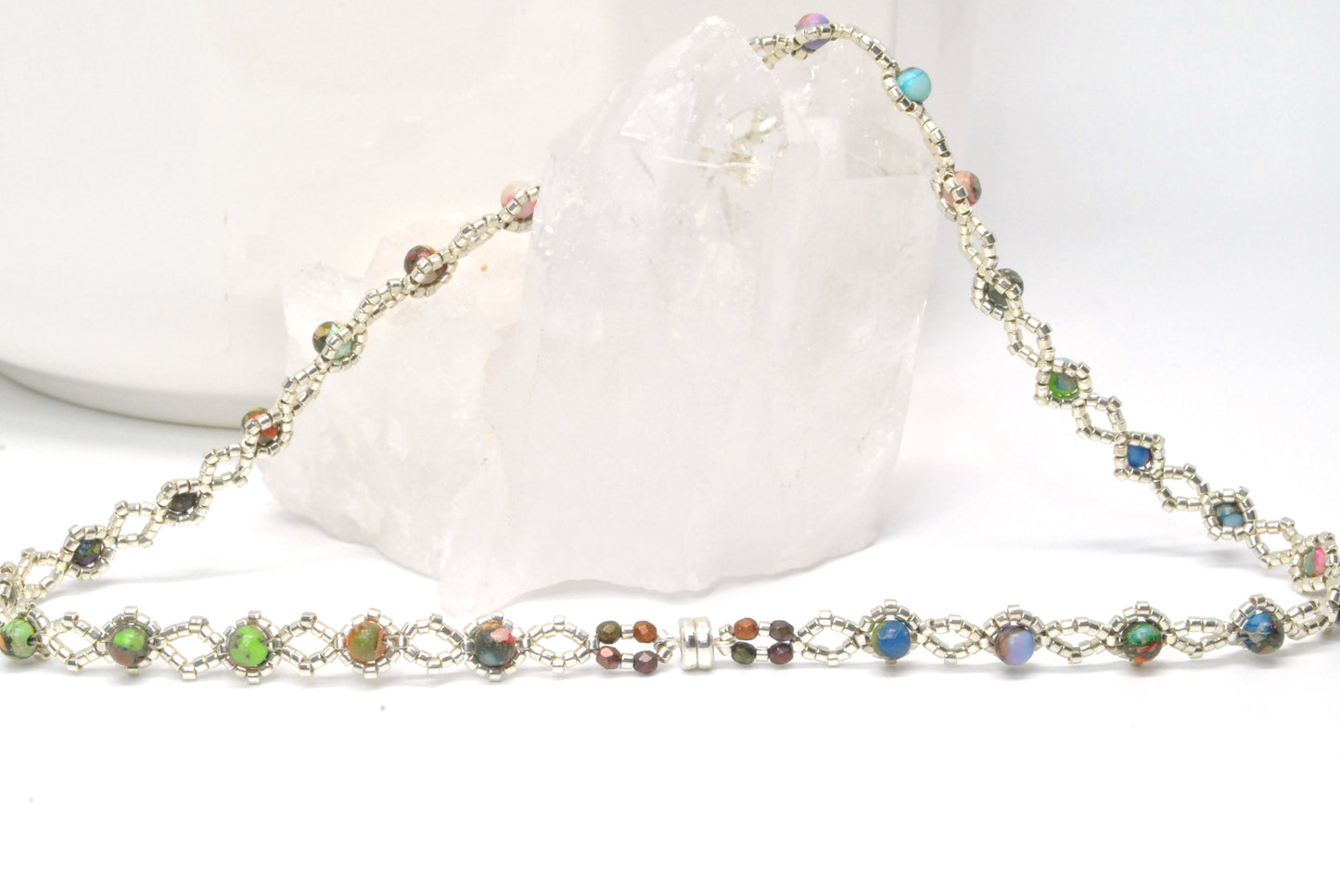 A Symphony of Color: The Handwoven Impression Jasper Diamond Weave Wrap Bracelet