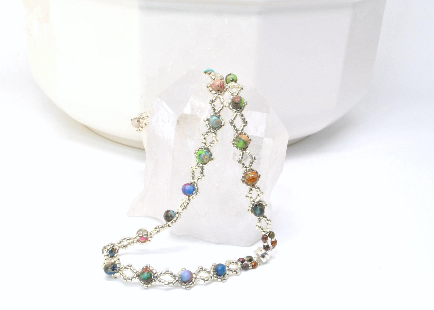 A Symphony of Color: The Handwoven Impression Jasper Diamond Weave Wrap Bracelet