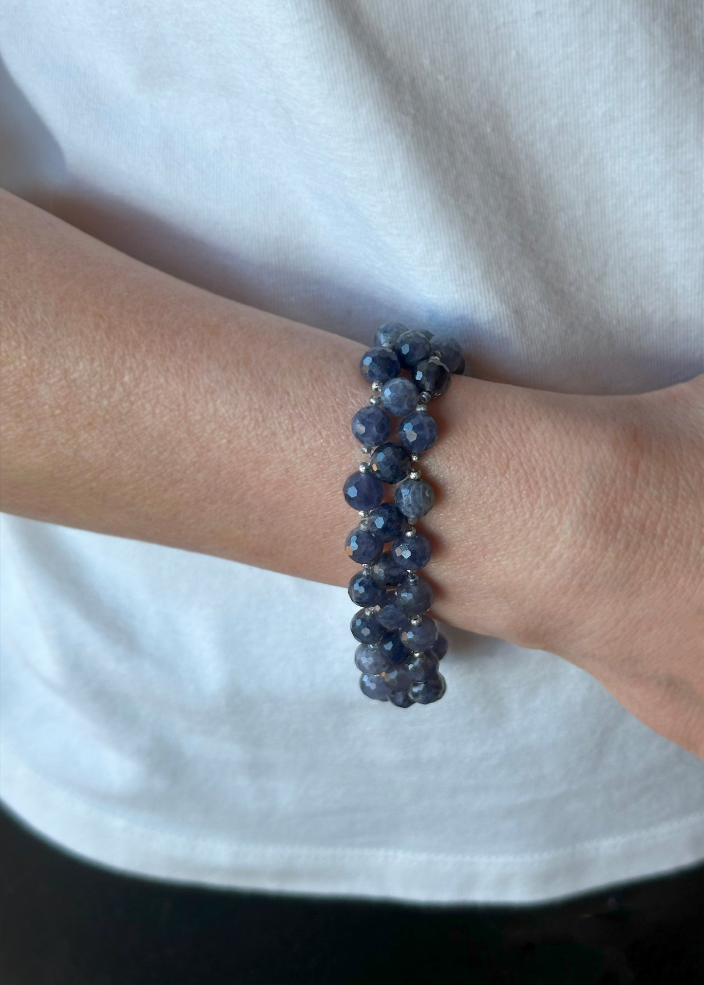 iolite faceted gemstone beaded bracelet