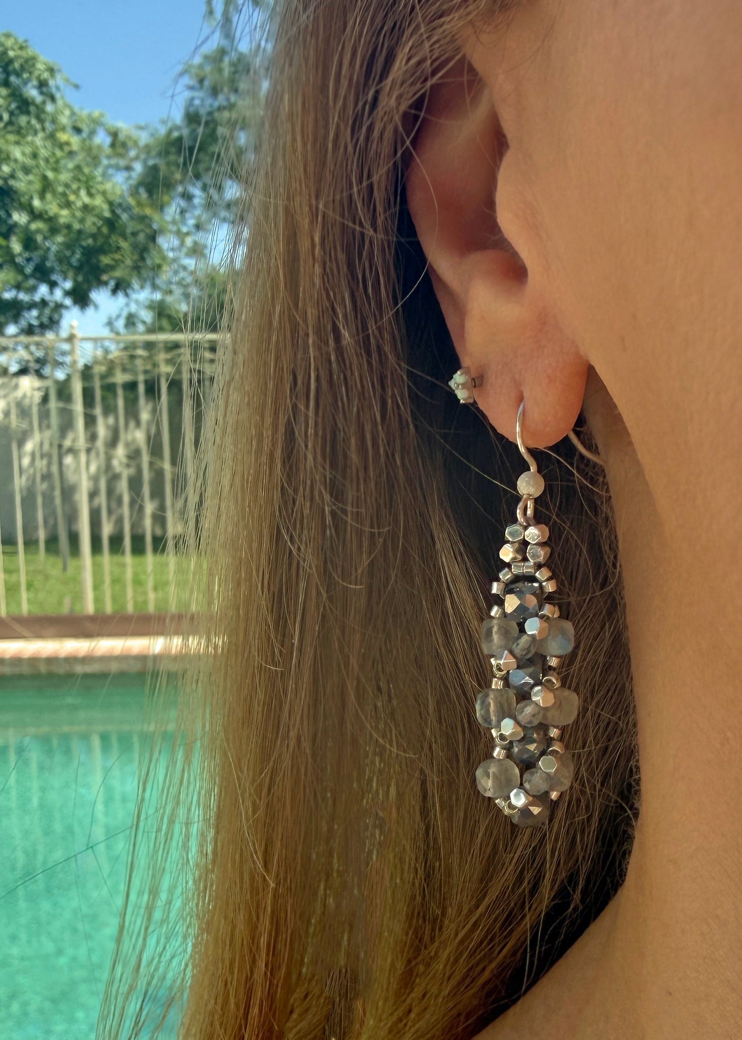 Mystical Labradorite and Terahertz Statement Dangle Earrings