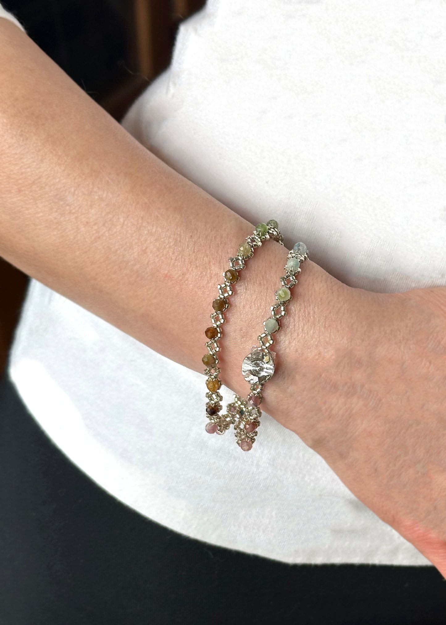 mixed tourmaline delicate wrap bracelet