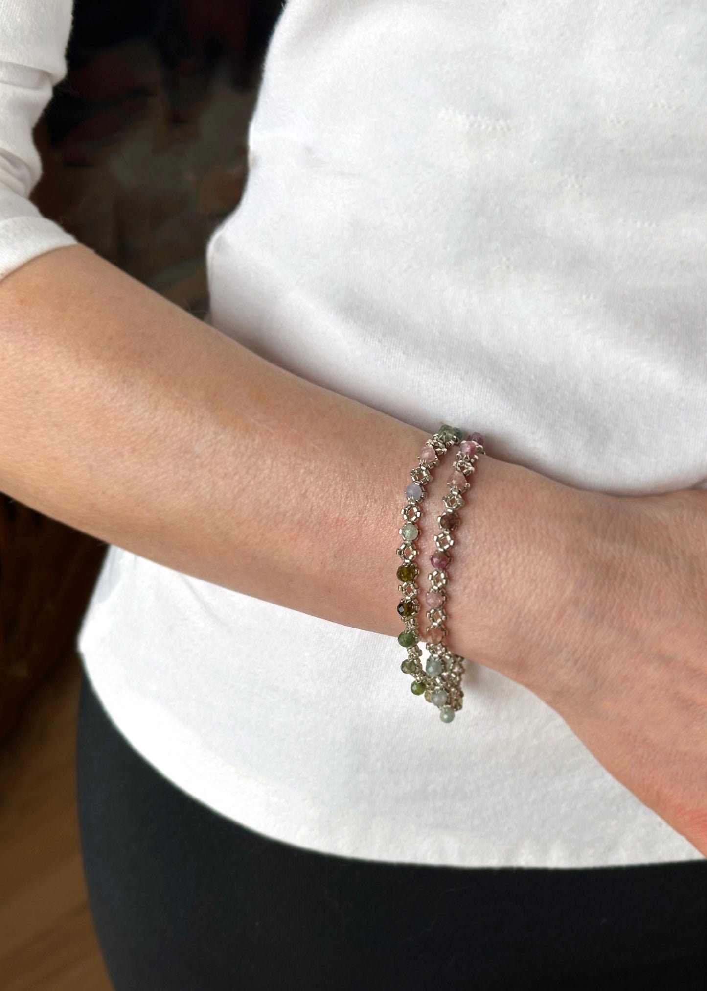 mixed tourmaline delicate wrap bracelet