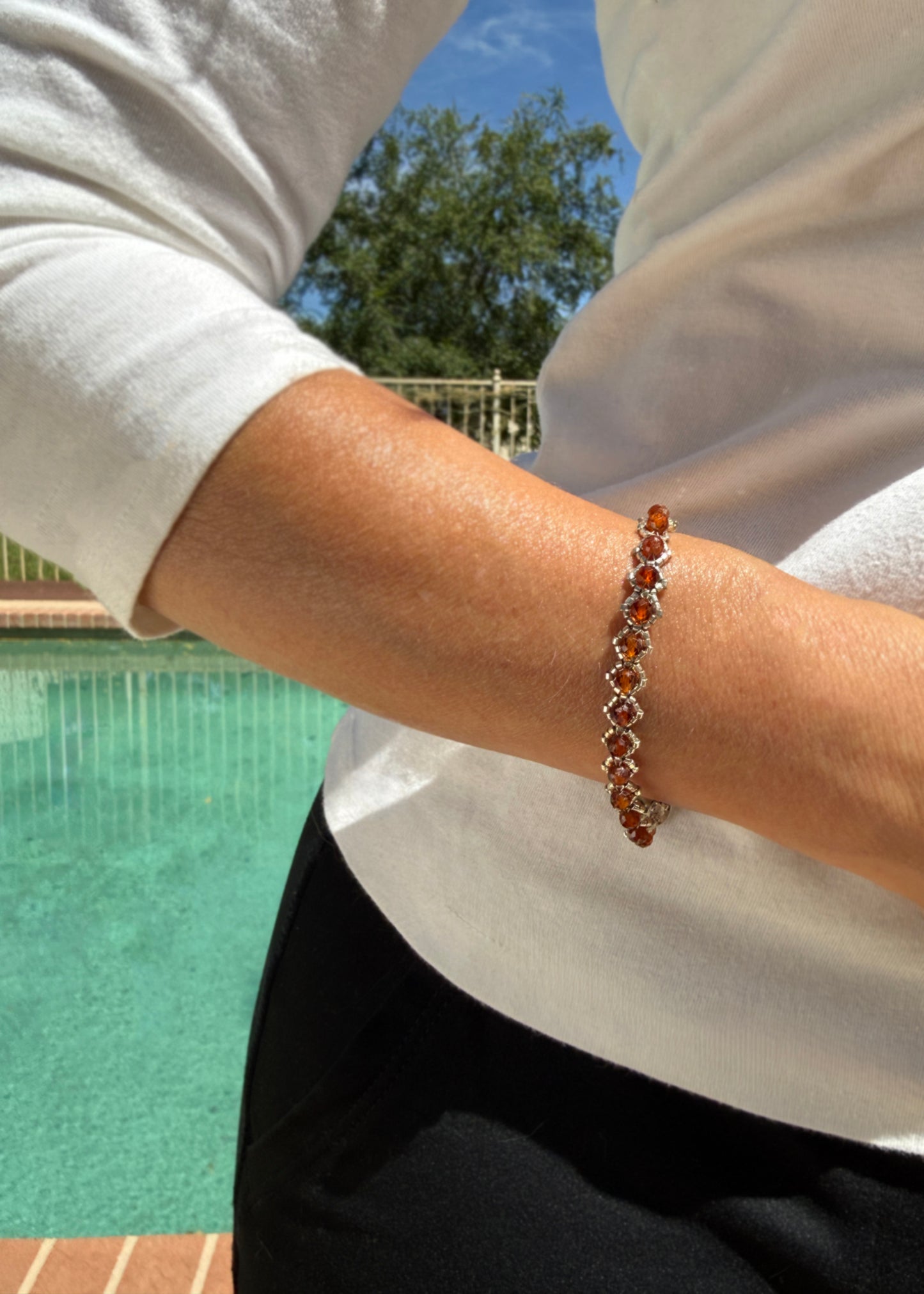Hessonite . Orange Garnet Gemstone Bracelet