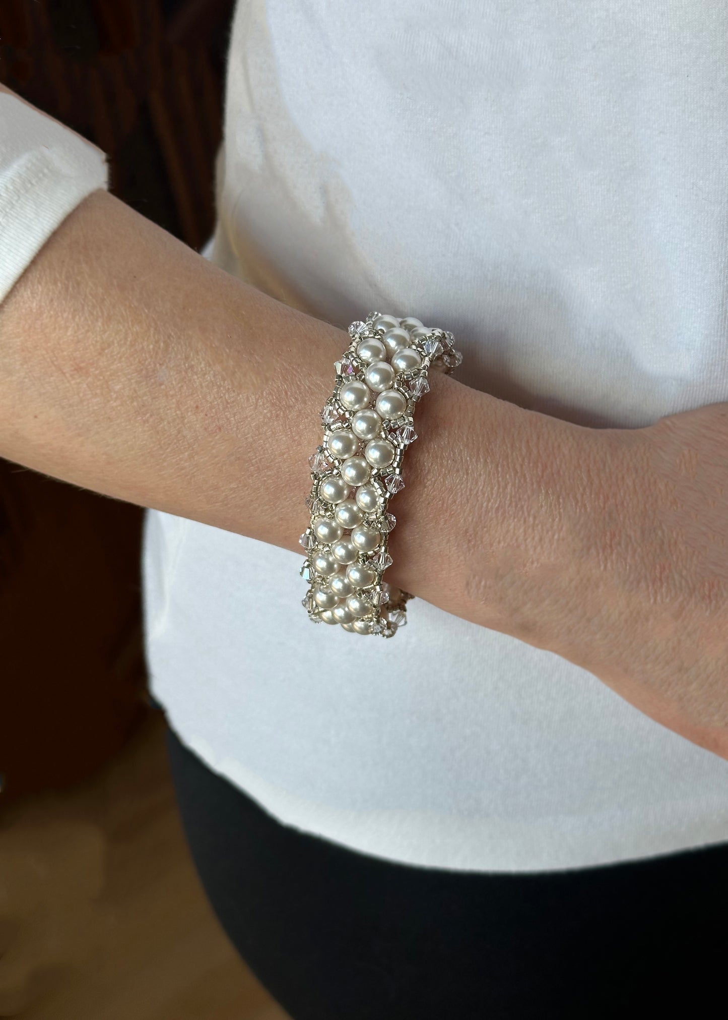 swarovski pearl and crystal statement wedding bracelet