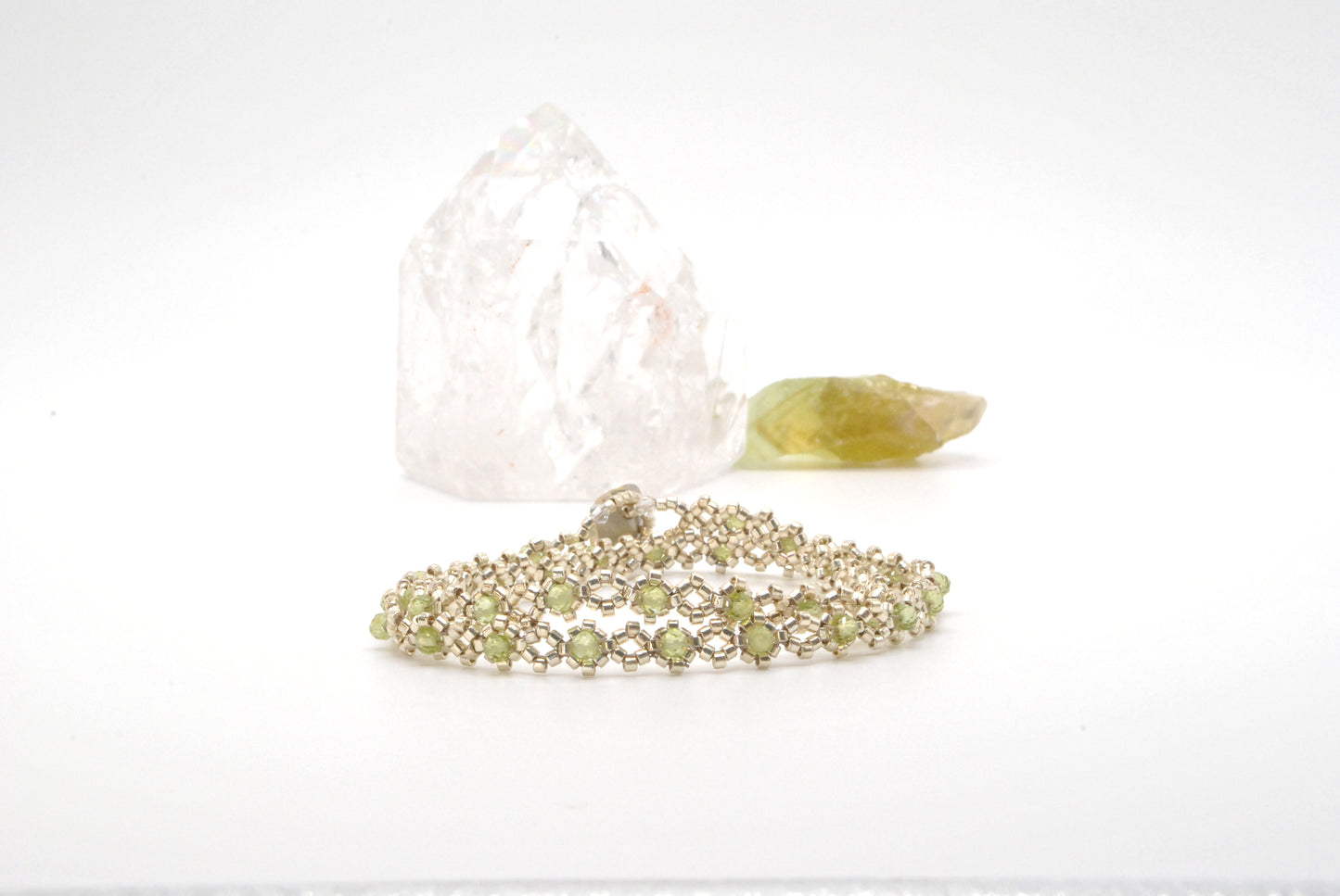 Peridot Gemstone Diamond-Weave Wrap Bracelet