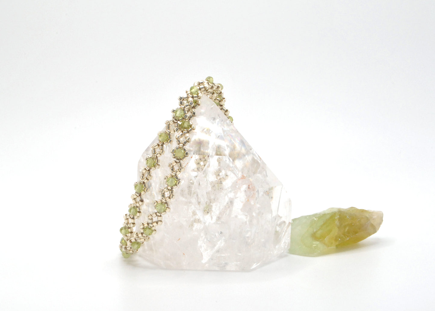 Peridot Gemstone Diamond-Weave Wrap Bracelet