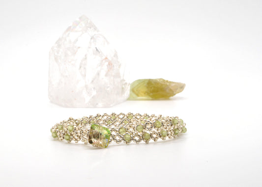 Peridot Gemstone Diamond-Weave Wrap Bracelet