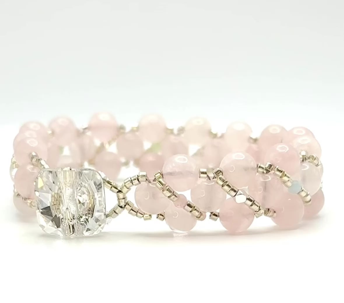 rose quartz & beryl with silver accent bracelet video