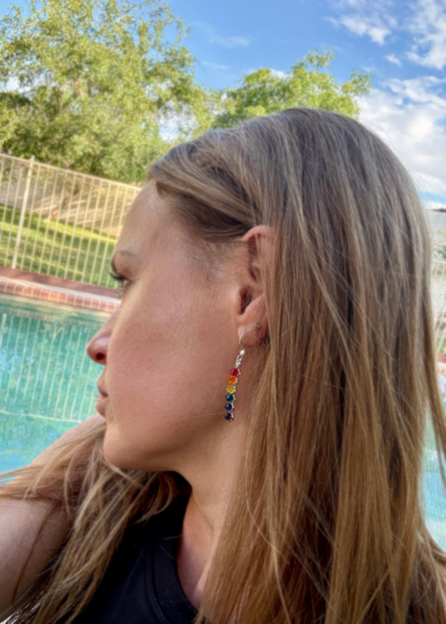 Rainbow Swarovski Crystal Dangle Earrings