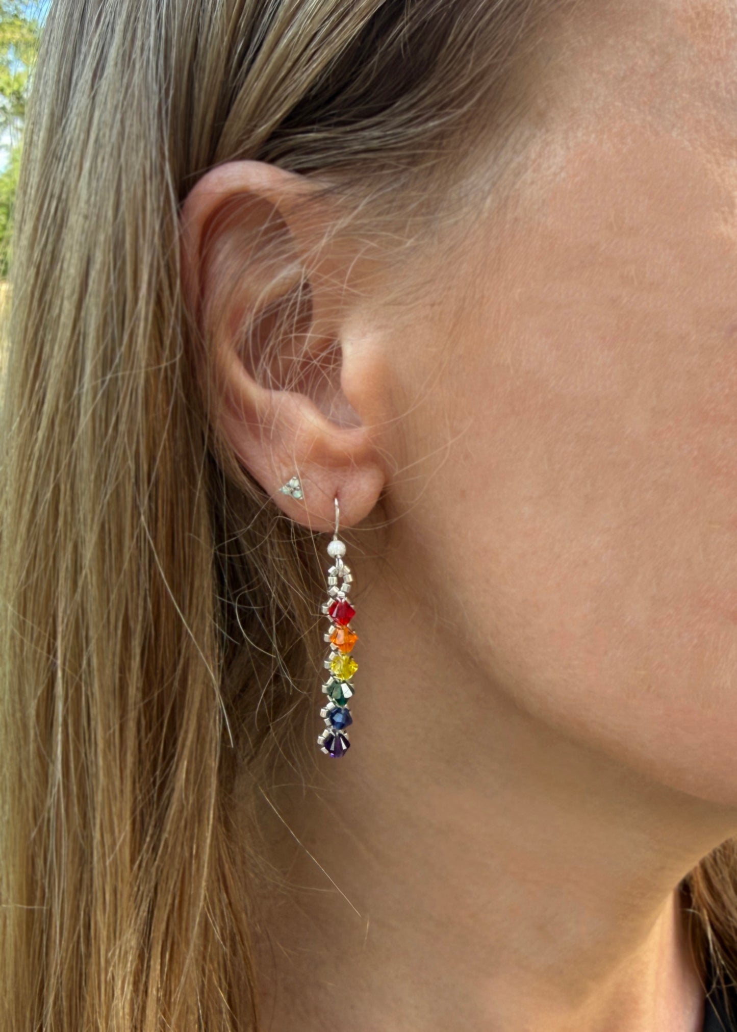 Rainbow Swarovski Crystal Dangle Earrings