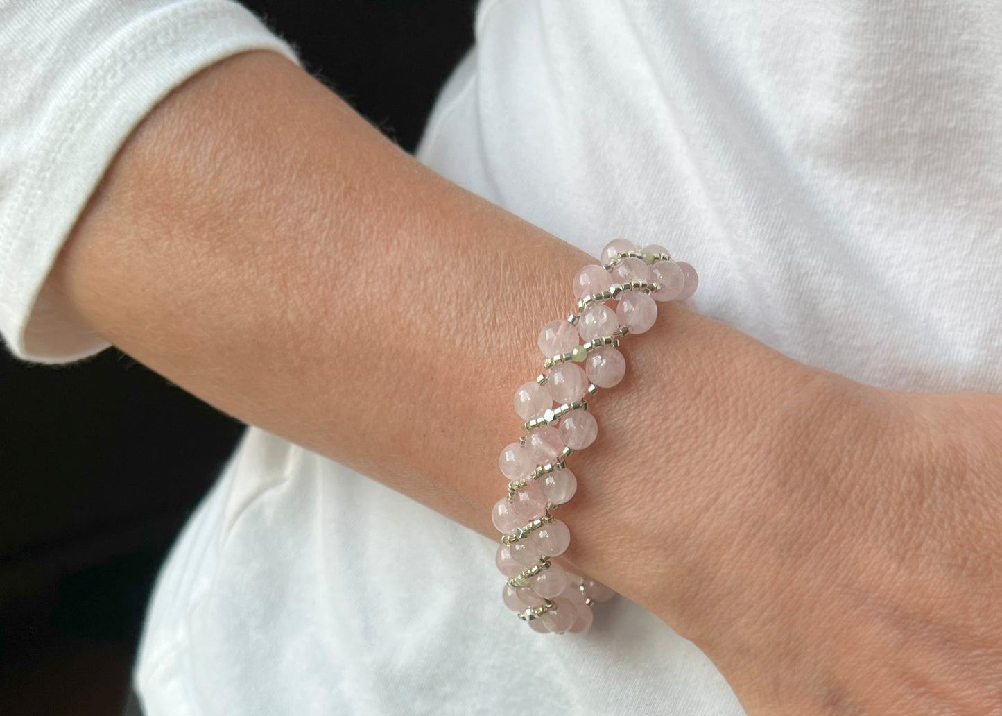 rose quartz & beryl with silver accent bracelet