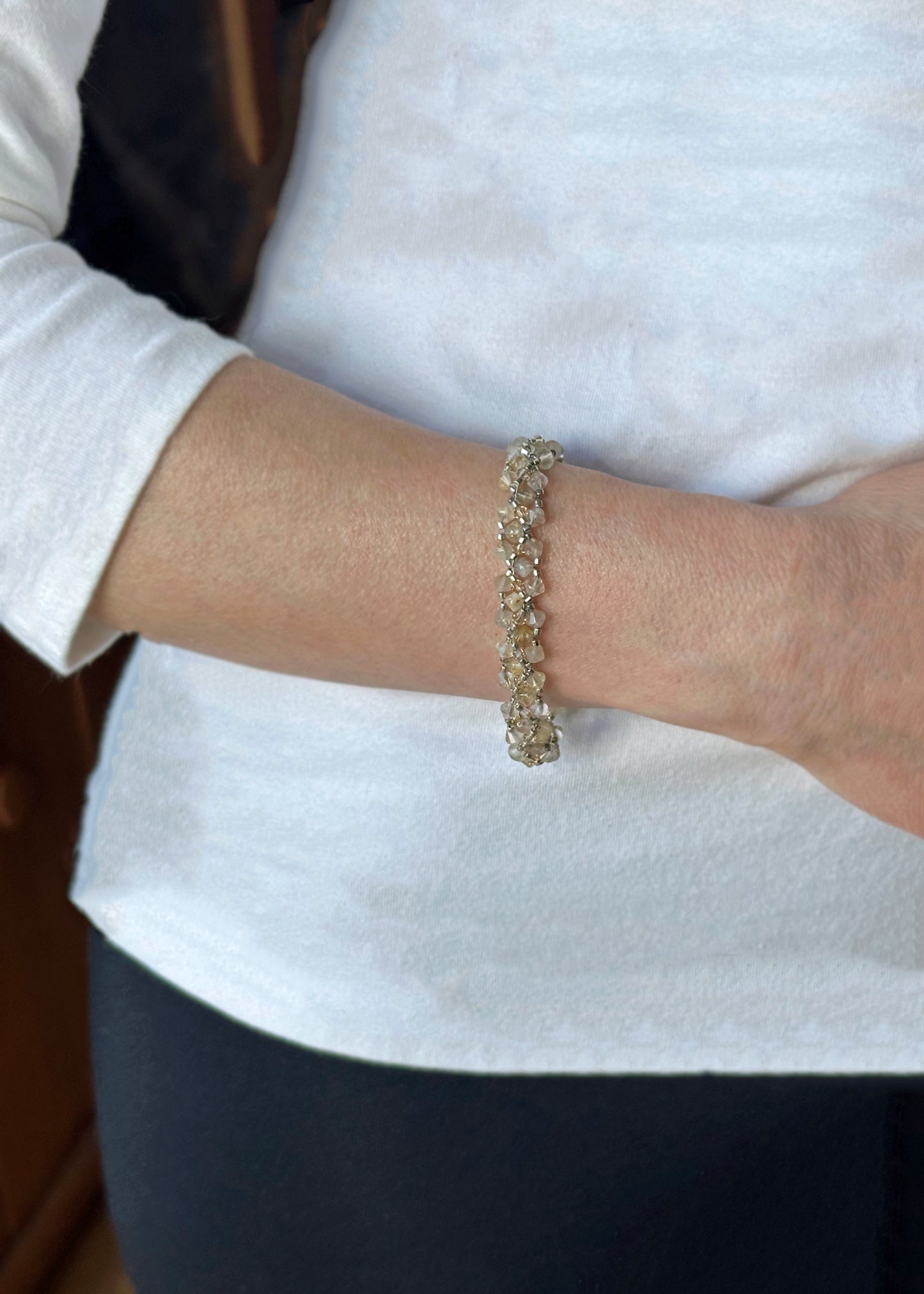 gold rutilated quartz bracelet with 24k gold-plated beads