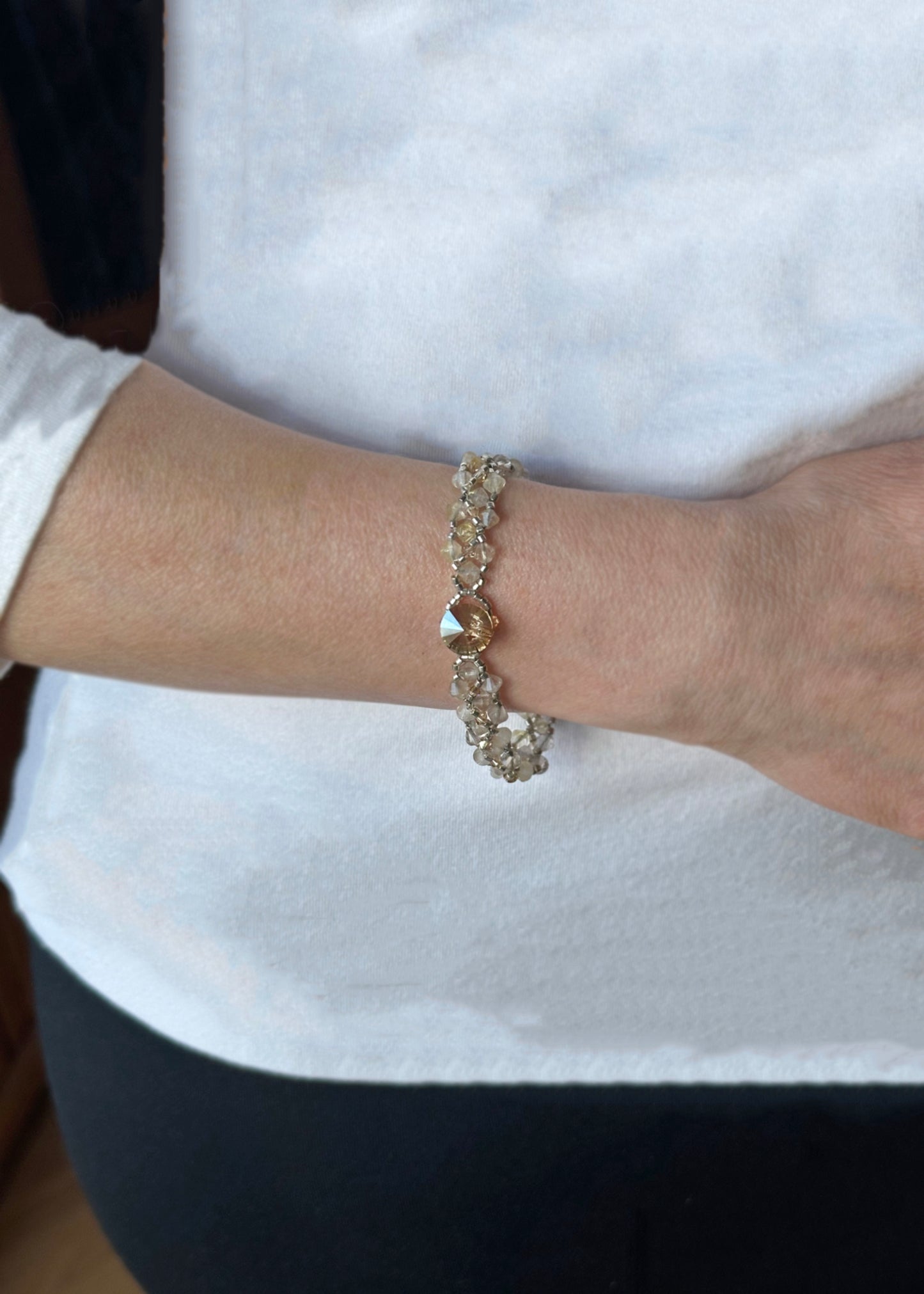 gold rutilated quartz bracelet with 24k gold-plated beads