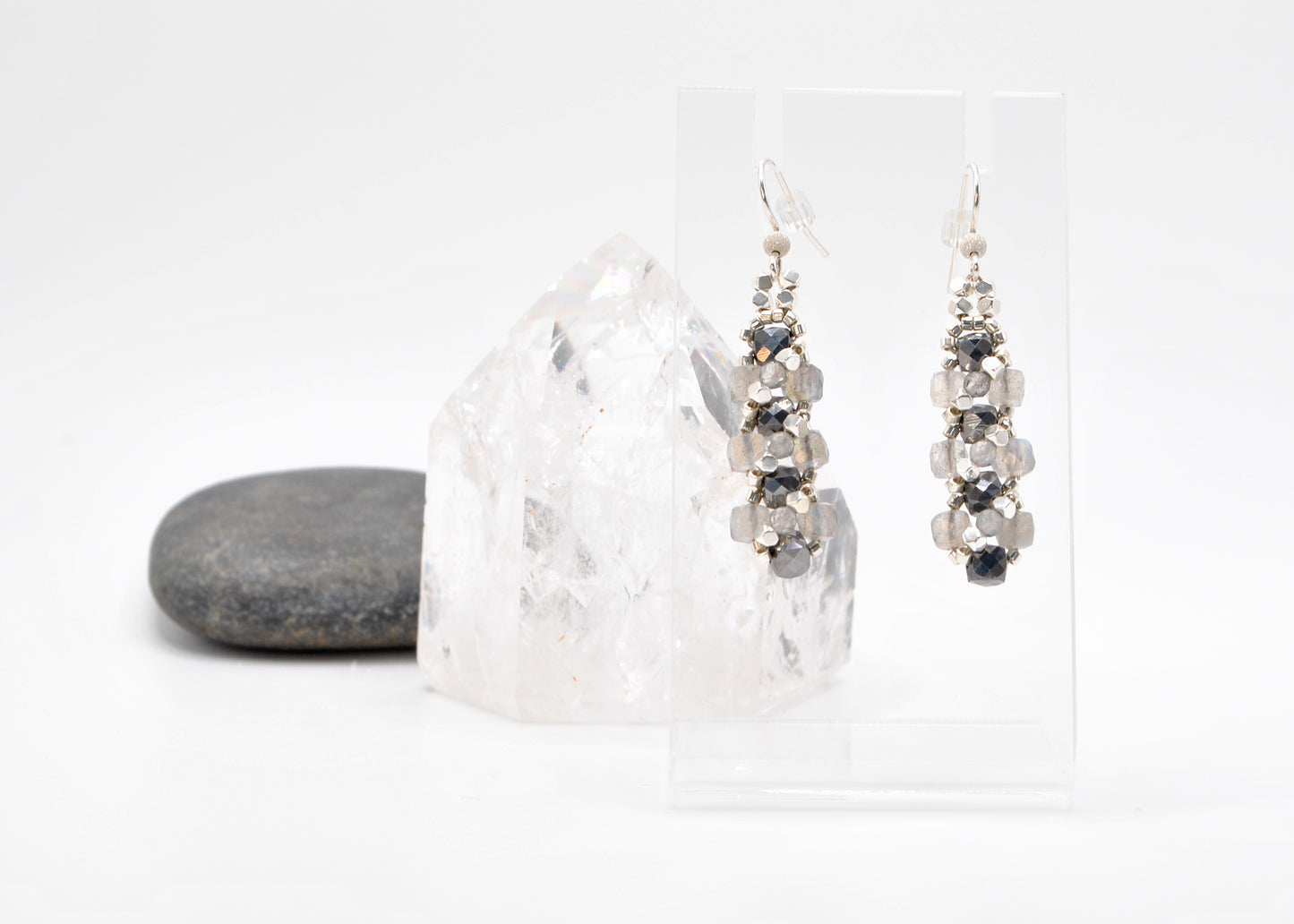 Mystical Labradorite and Terahertz Statement Dangle Earrings