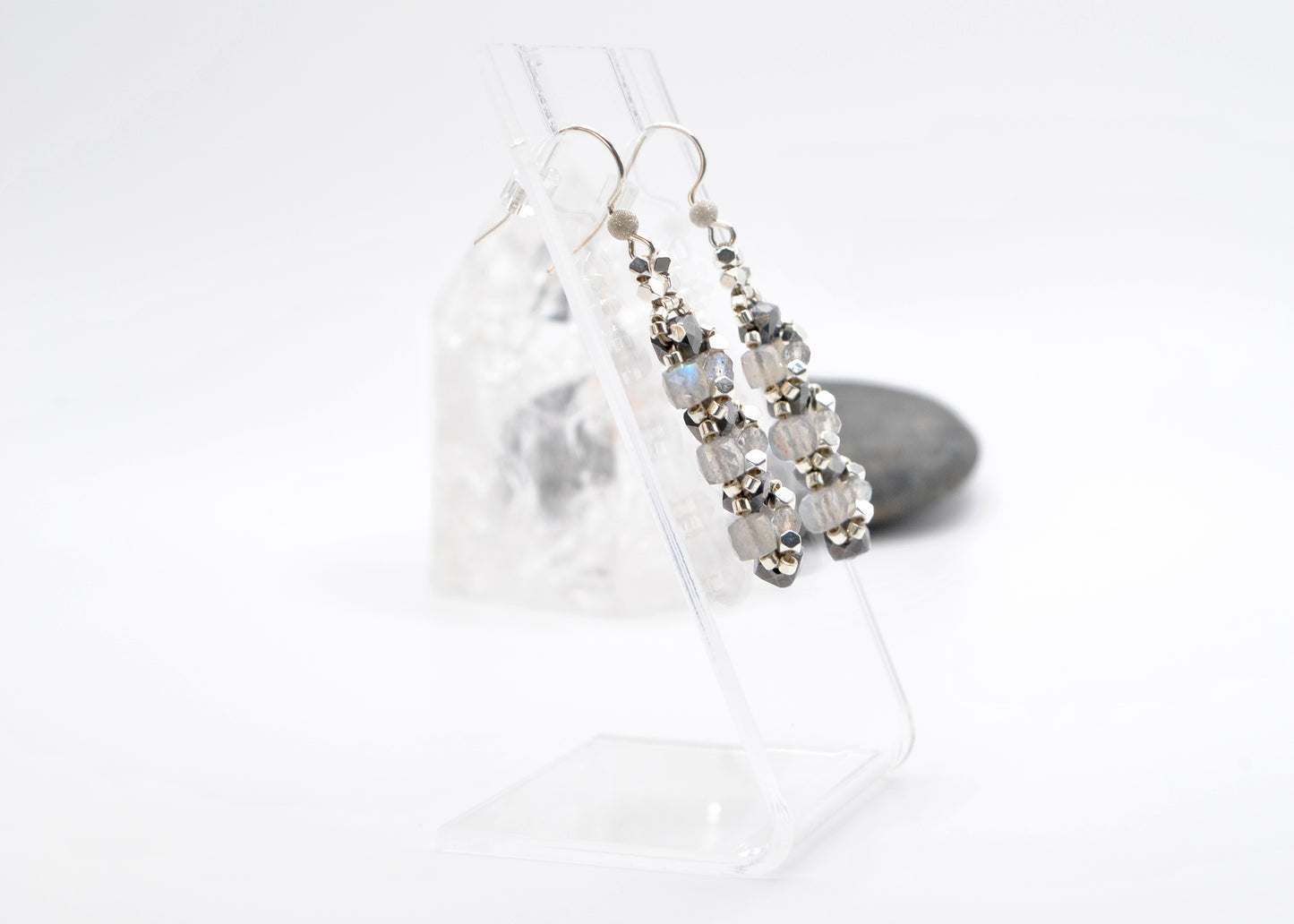 Mystical Labradorite and Terahertz Statement Dangle Earrings