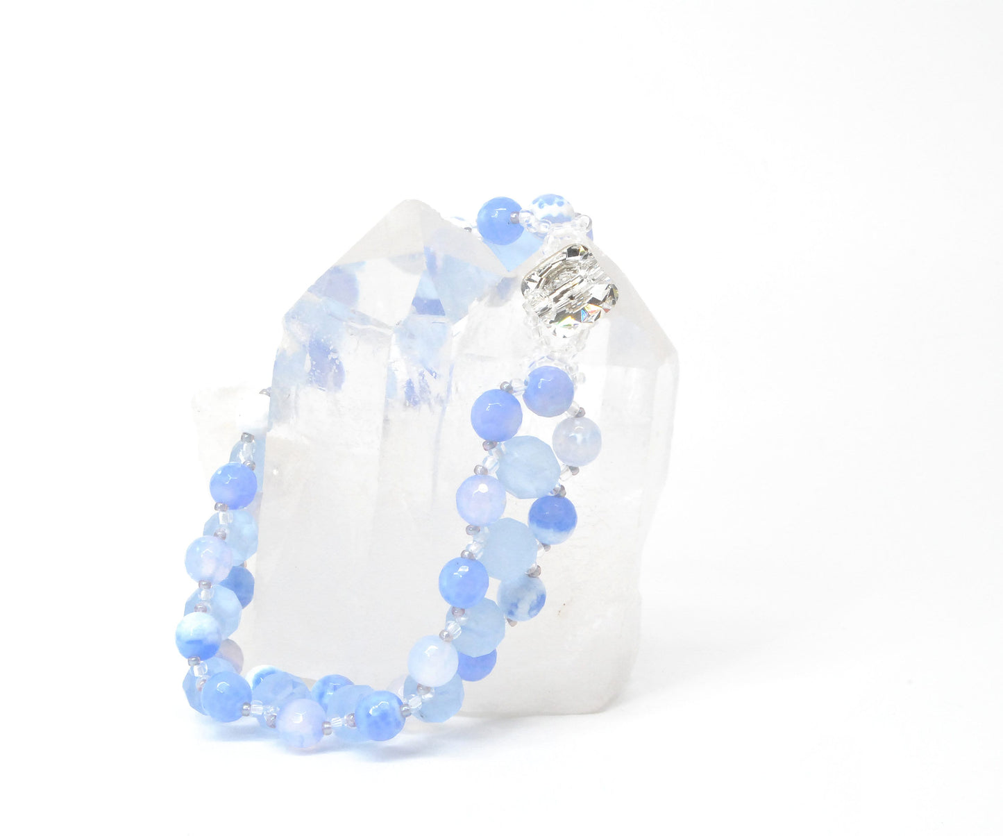sky blue and white beaded bracelet . pastel blue . light blue bracelet . nickel free . agate bracelet . nickel free jewelry . unique blue