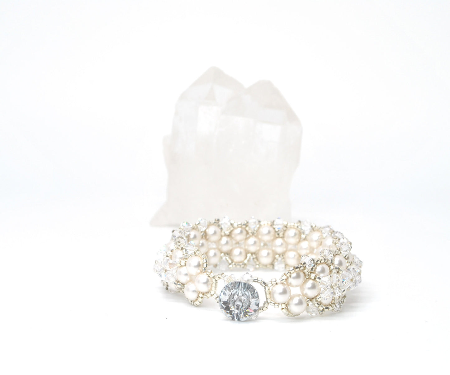 pearl and crystal statement wedding bracelet . swarovski crystal and pearl bridal bracelet . white pearl bracelet . nickel free . white cuff