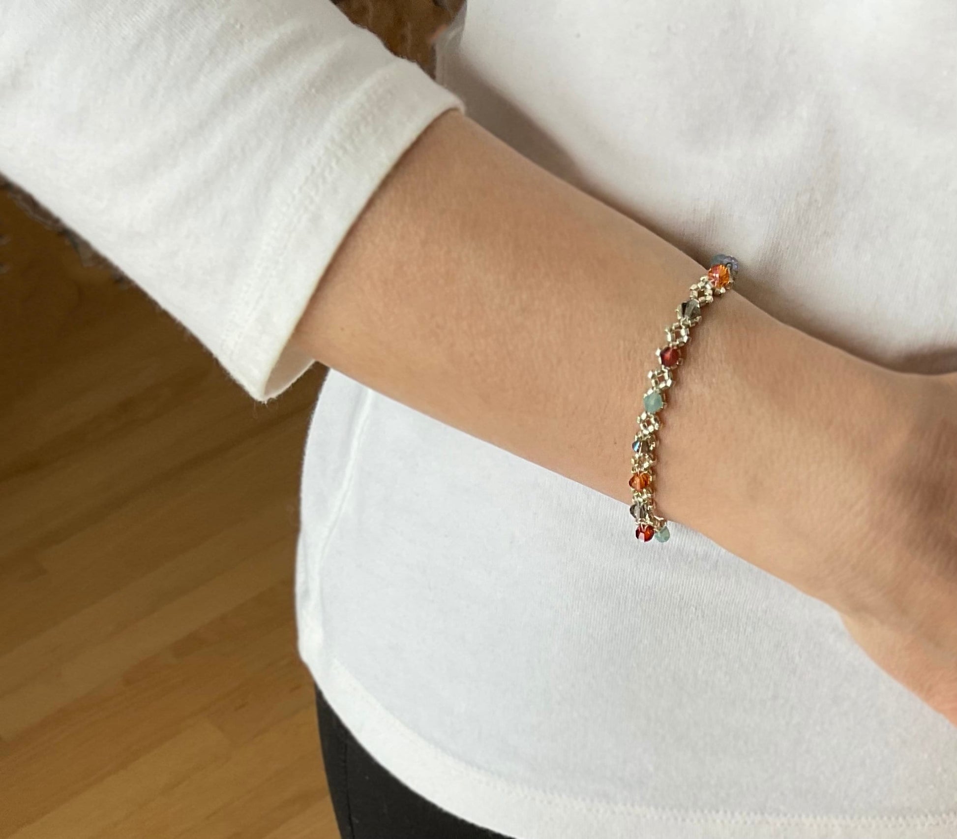 glacier national park . delicate swarovski bracelet . nickel free . montana gift . turquoise, orange, red, bronze, gold . national park gift